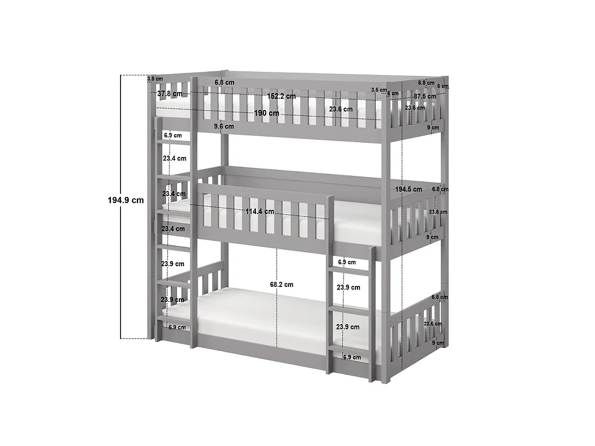 Flair Bea Triple High Bunk Bed Grey