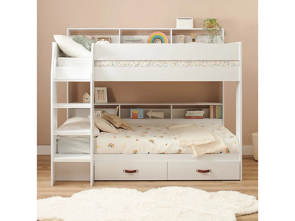 Flair Aviary Bunk Bed with Storage Drawers & Shelves White
