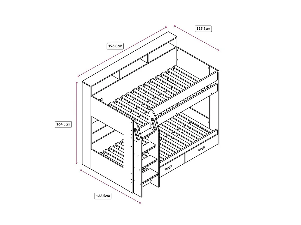 Flair Aviary Bunk Bed with Storage Drawers & Shelves White