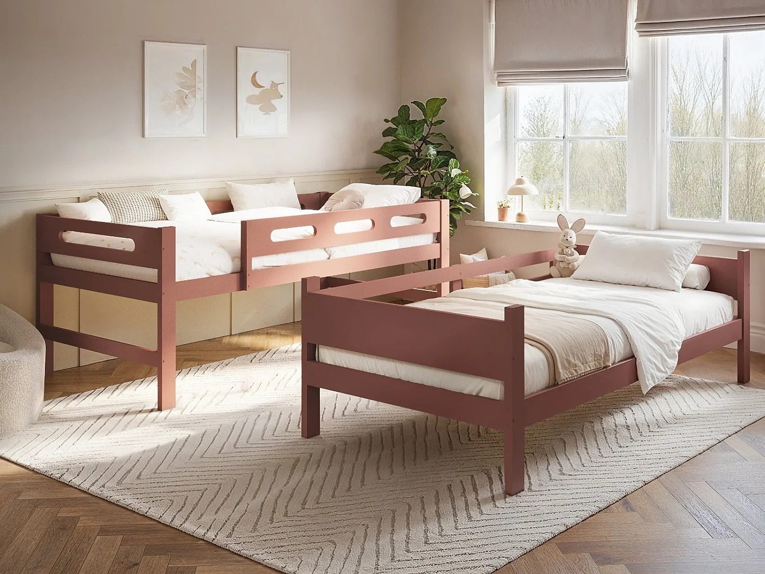 Flair Elijah Detachable Wooden Bunk Bed Pink