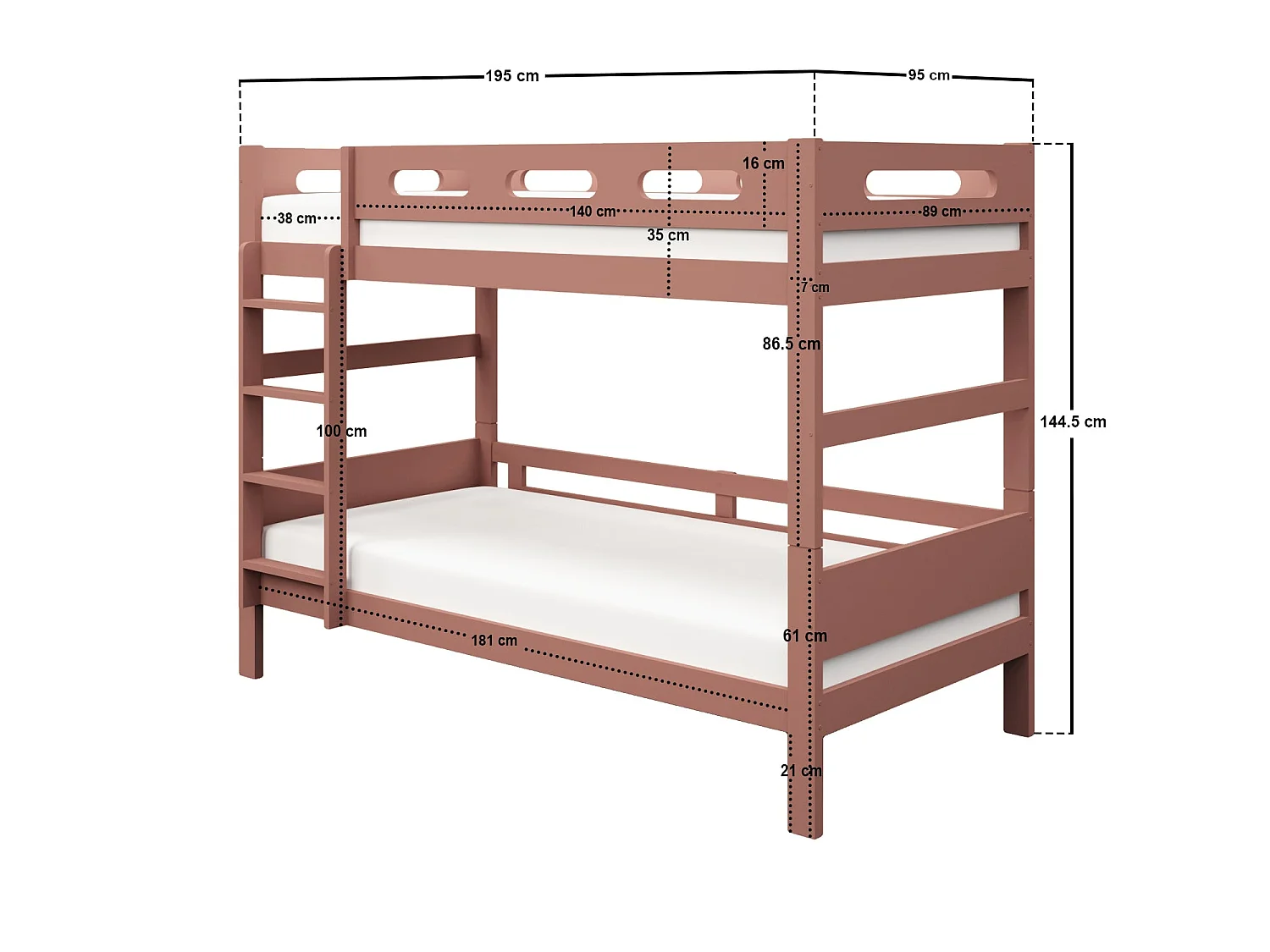 Flair Elijah Detachable Wooden Bunk Bed Pink