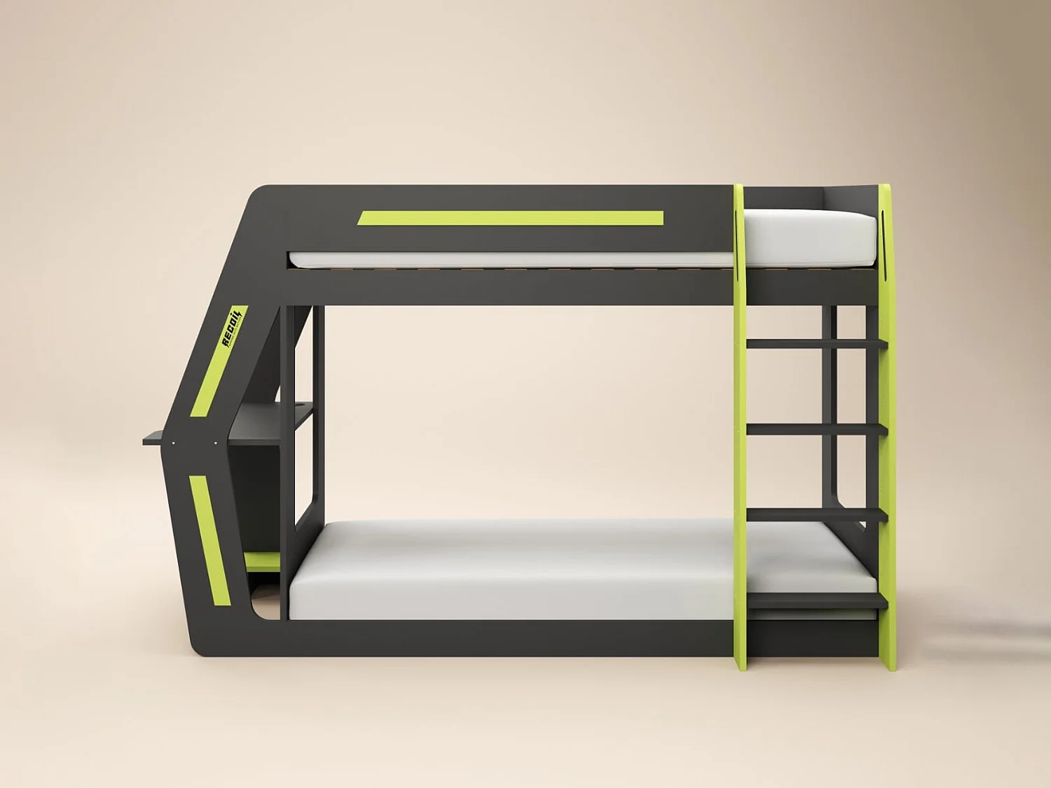 Recoil Alister Gaming Bunk Bed with Desk Charcoal & Green