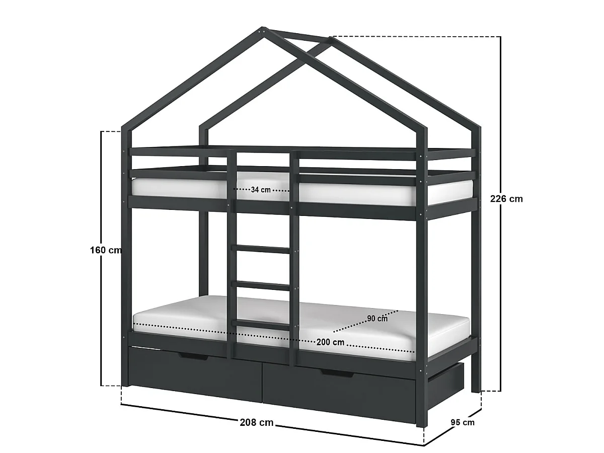 Flair Nest House Bunk Bed Grey