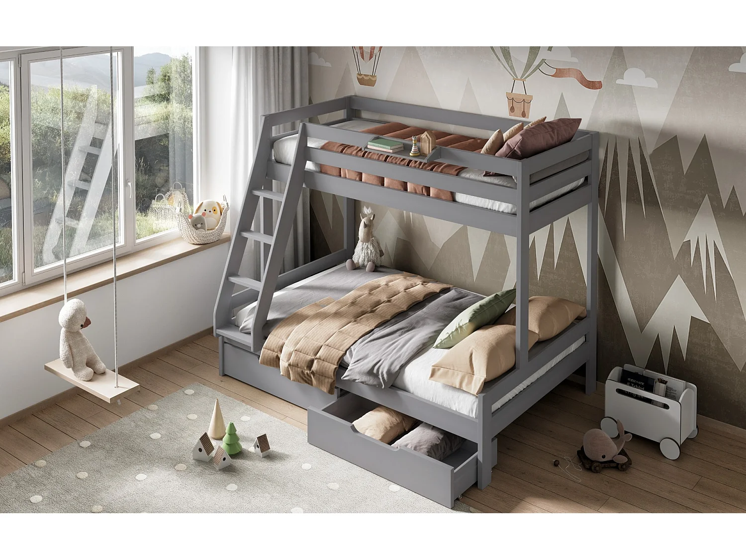 Noomi Nora Triple Bunk Bed Grey