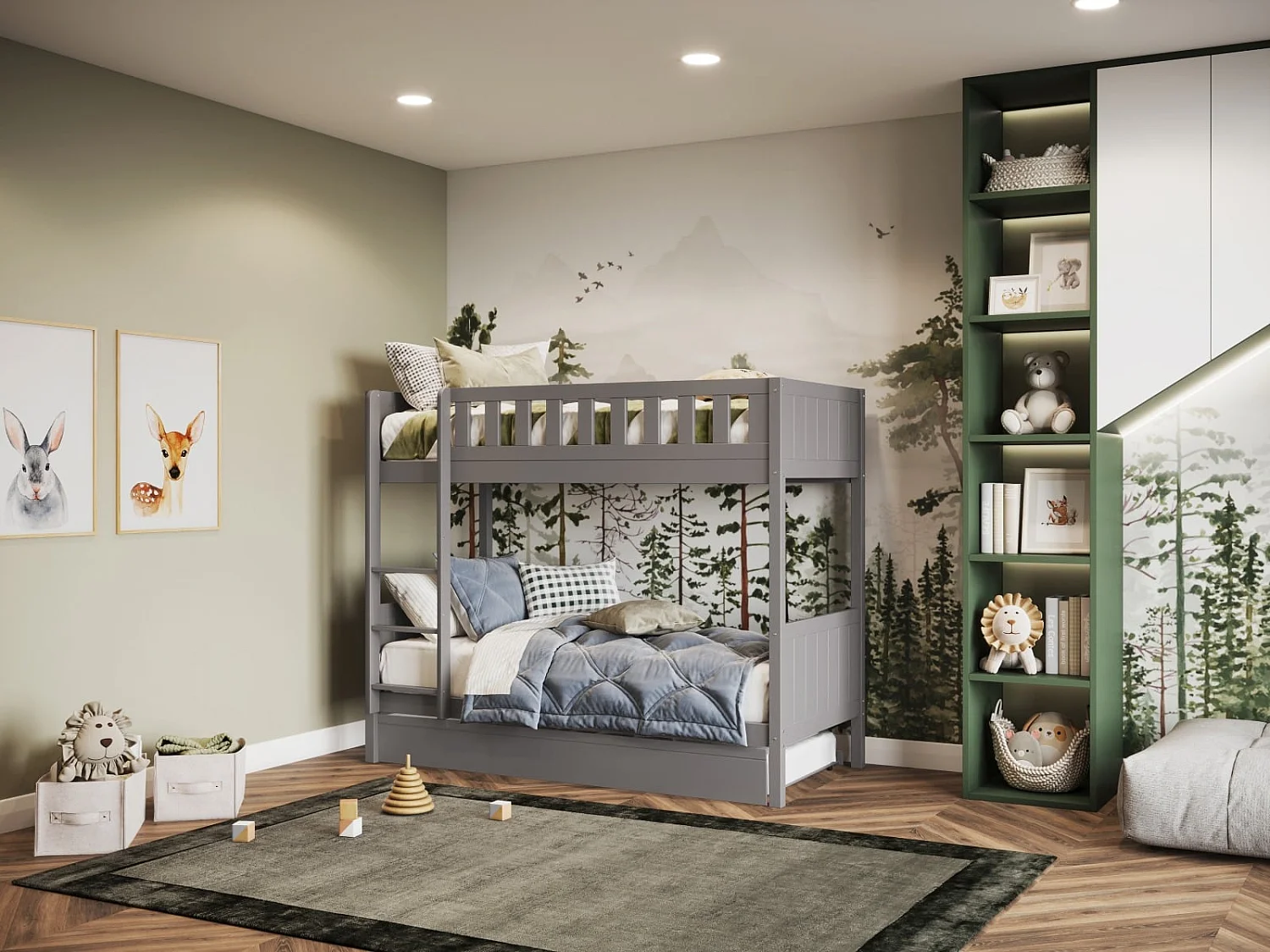 Flair Bea Shorty Wooden Bunk Bed with Trundle Grey