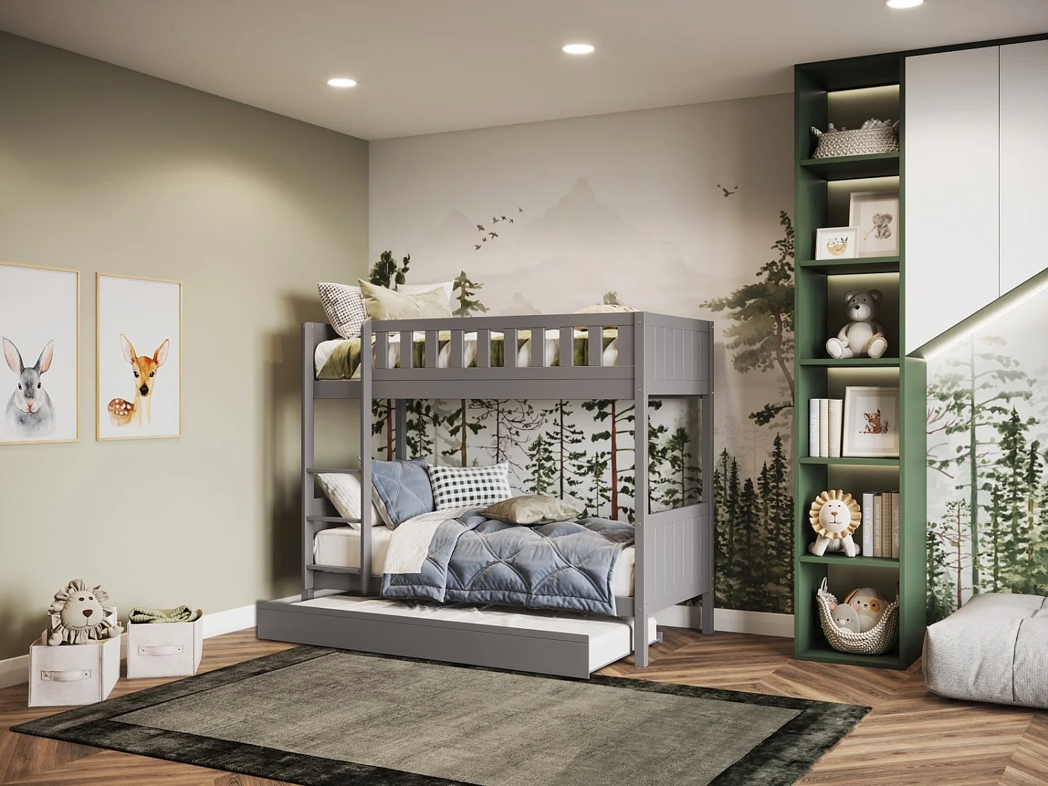 Flair Bea Shorty Wooden Bunk Bed with Trundle Grey