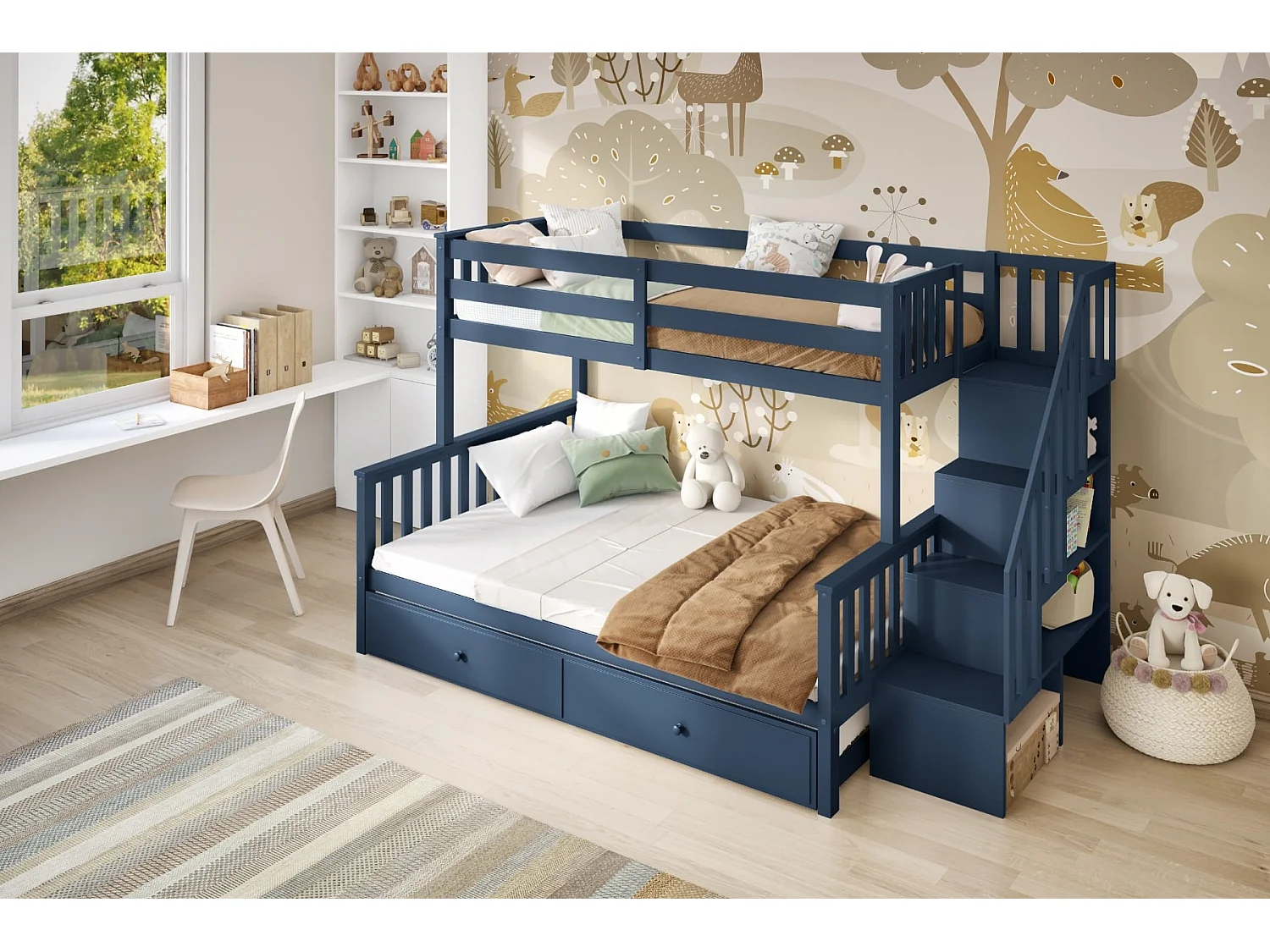 Flair Tag Triple Staircase Bunk Bed with Trundle Navy