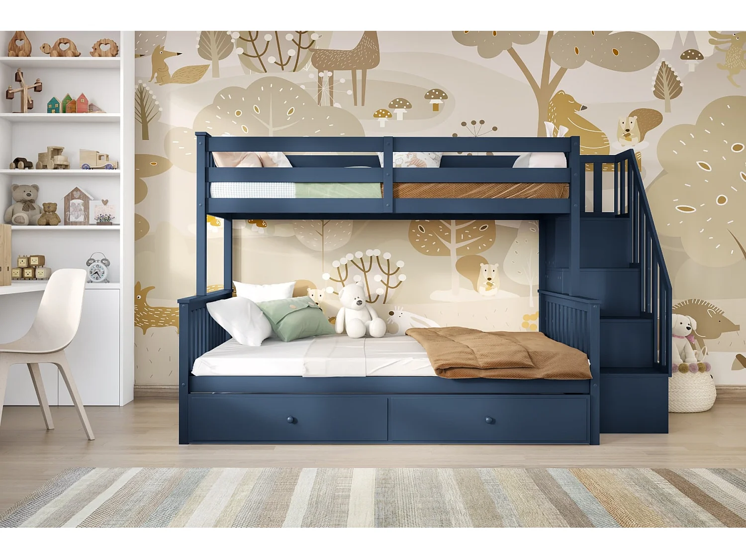 Flair Tag Triple Staircase Bunk Bed with Trundle Navy