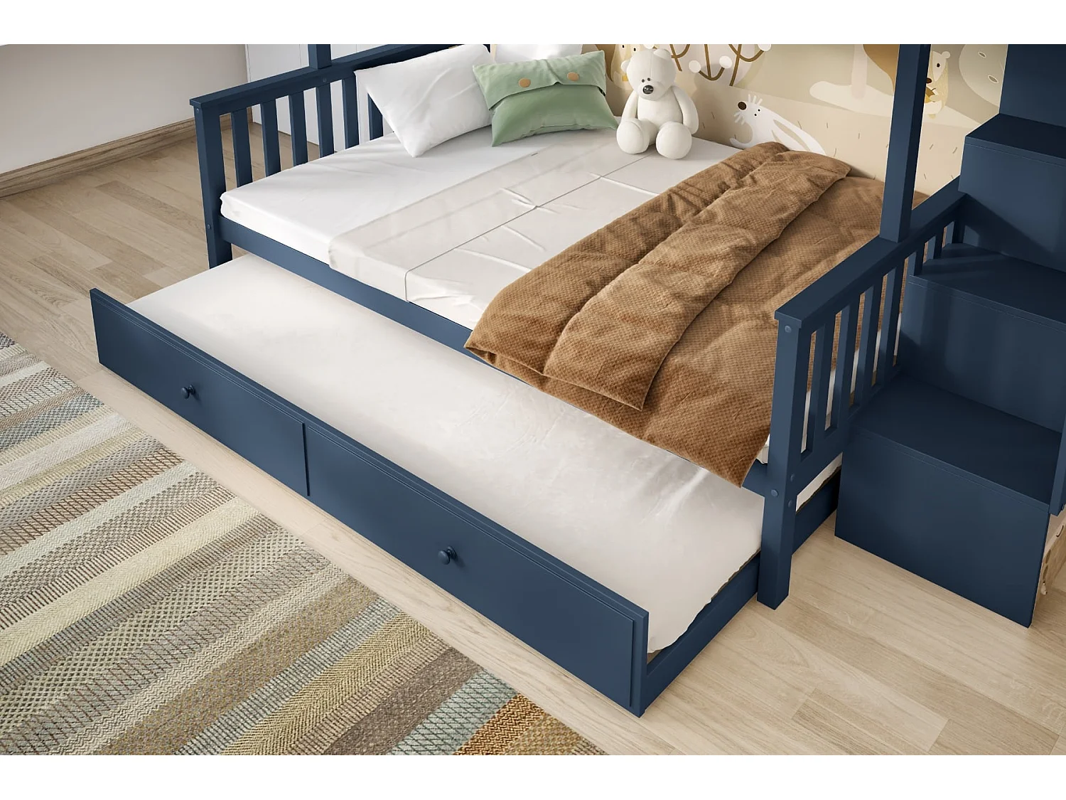 Flair Tag Triple Staircase Bunk Bed with Trundle Navy