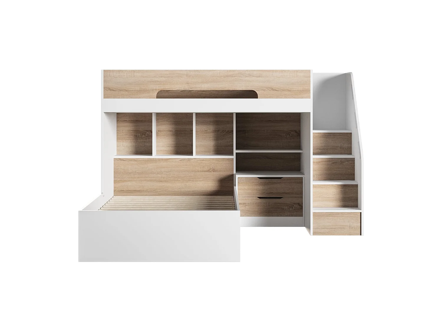 Flair Greyson Staircase Triple Bunk Bed with Storage White & Oak