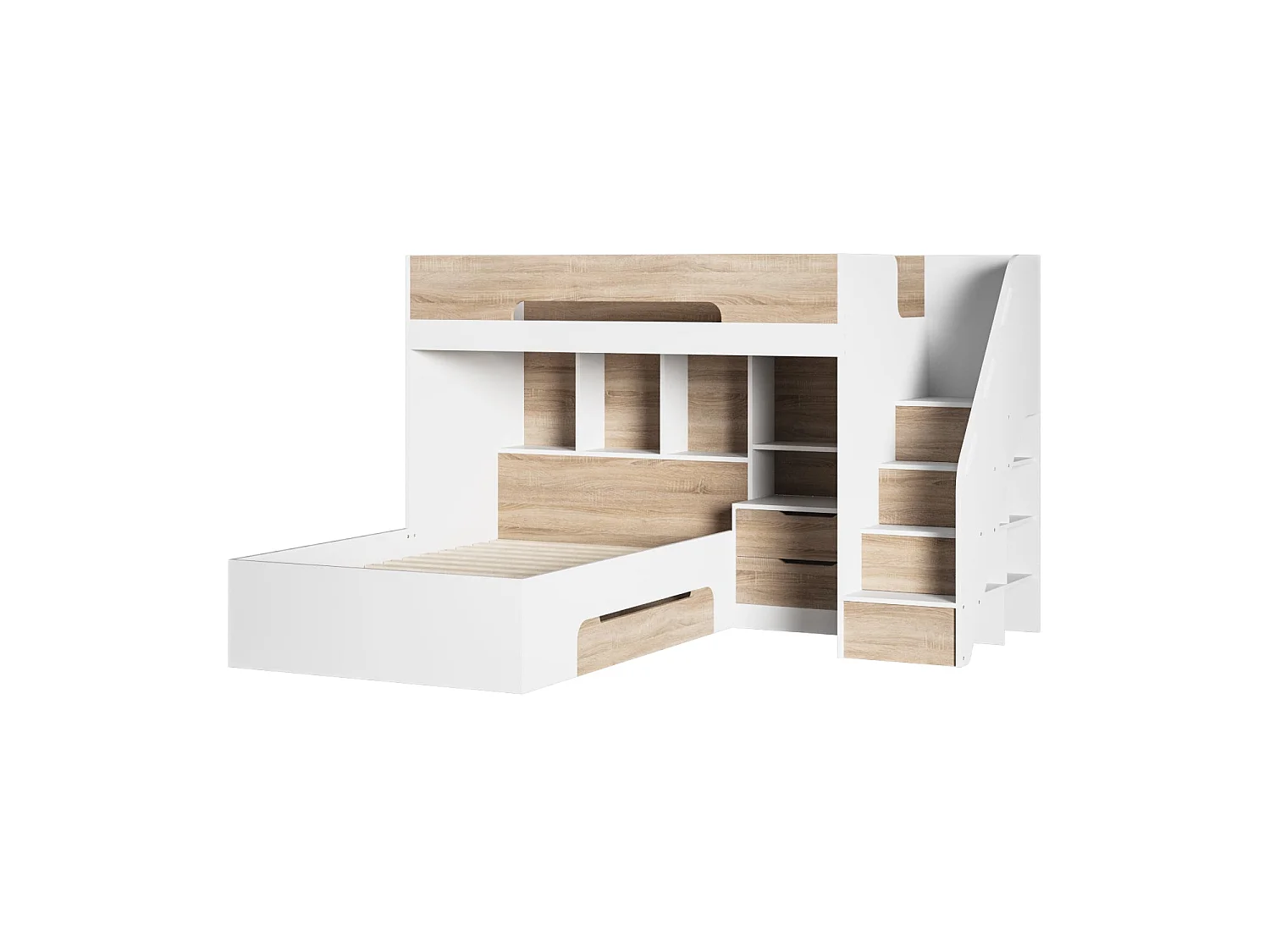 Flair Greyson Staircase Triple Bunk Bed with Storage White & Oak