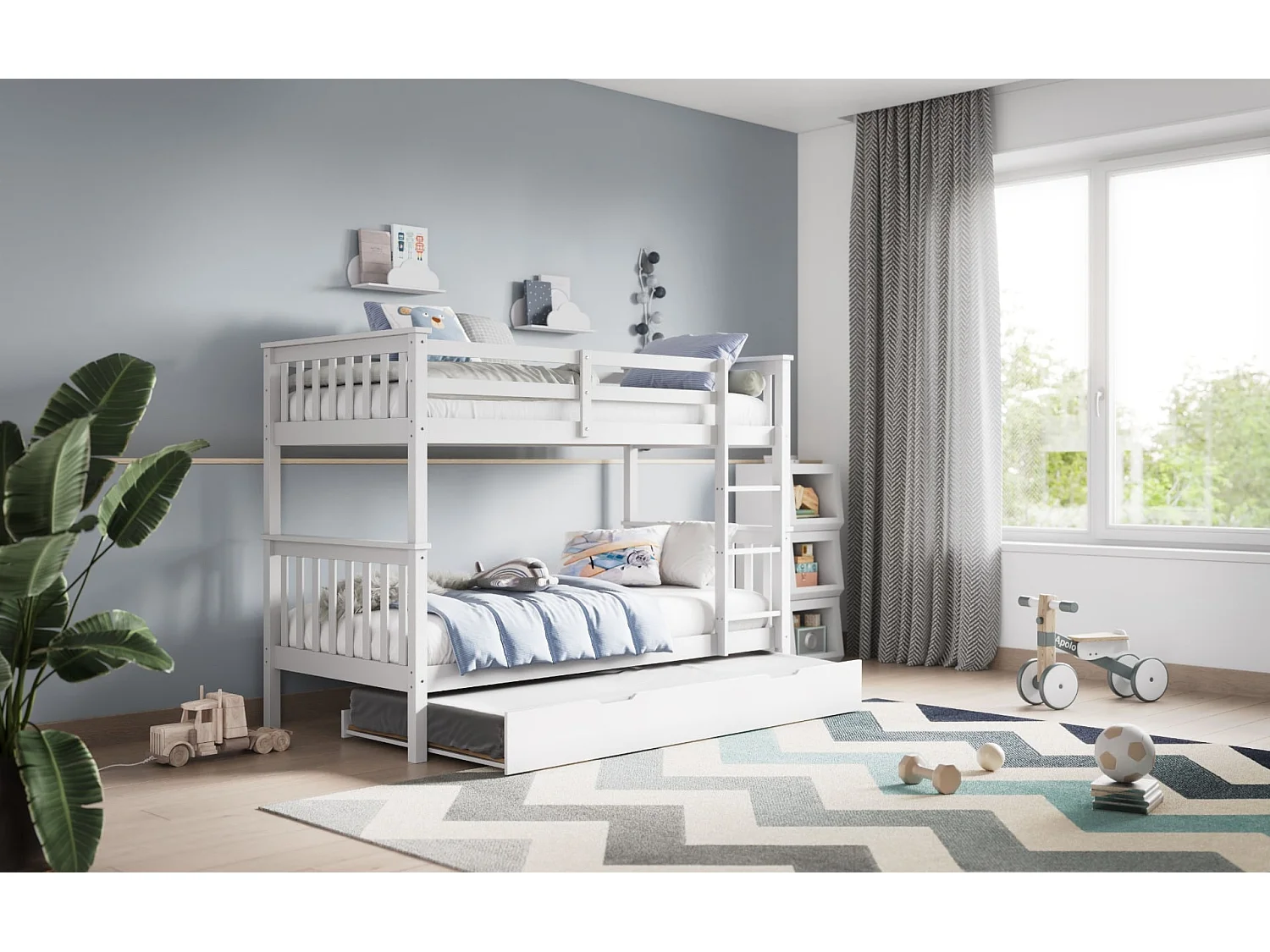 Flair Zoom Wooden Bunk Bed with Trundle White