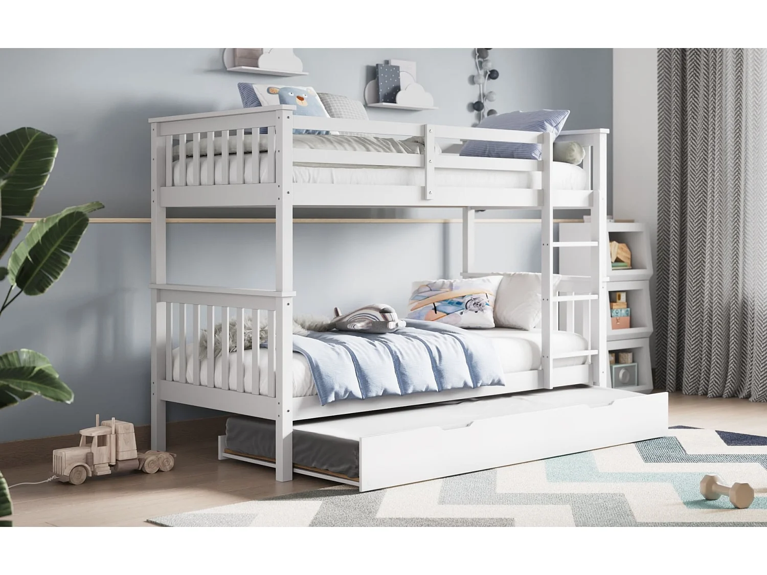 Flair Zoom Wooden Bunk Bed with Trundle White
