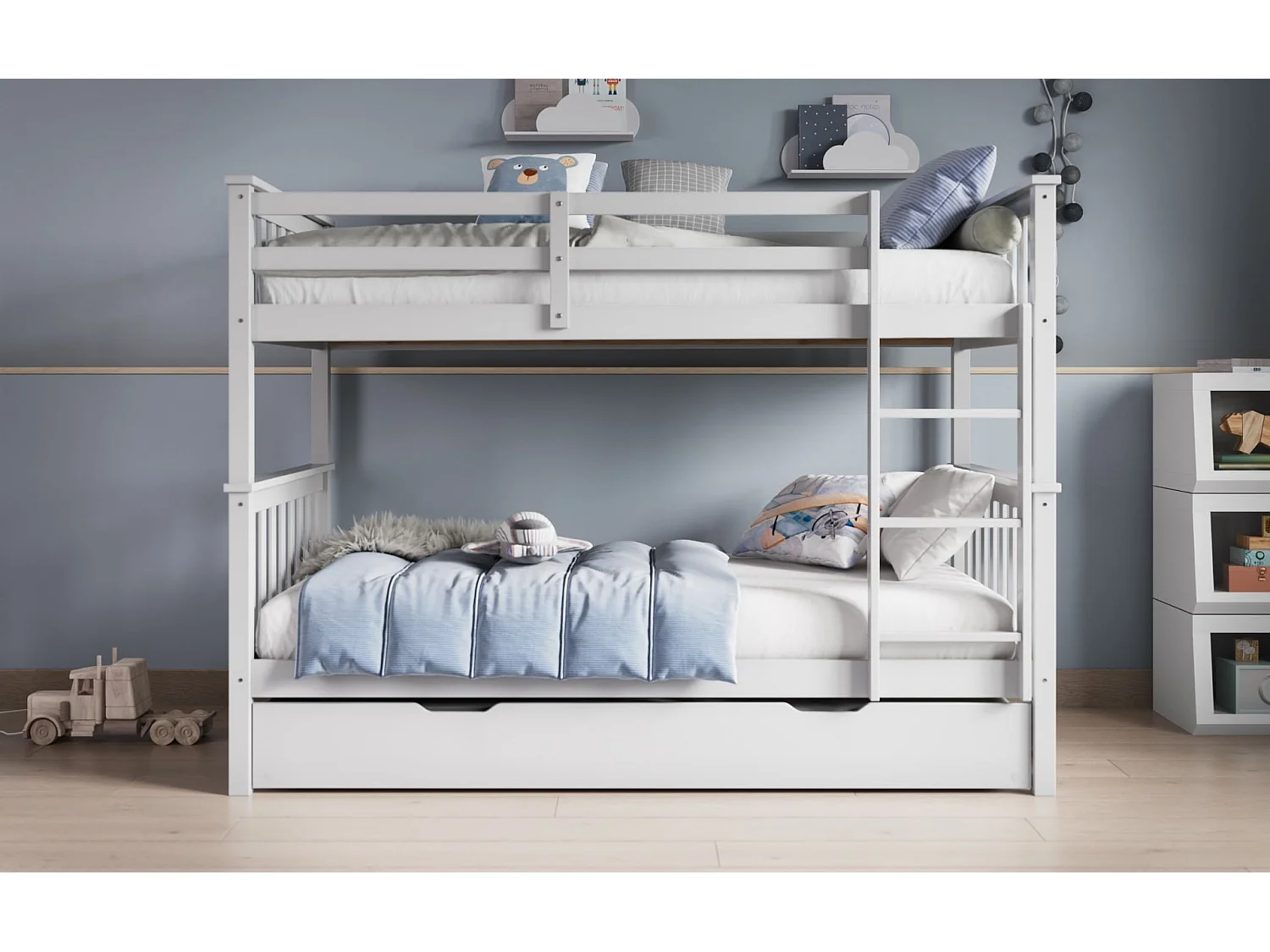 Flair Zoom Wooden Bunk Bed with Trundle White