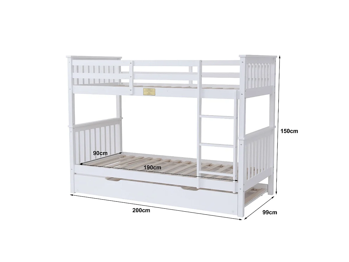 Flair Zoom Wooden Bunk Bed with Trundle White