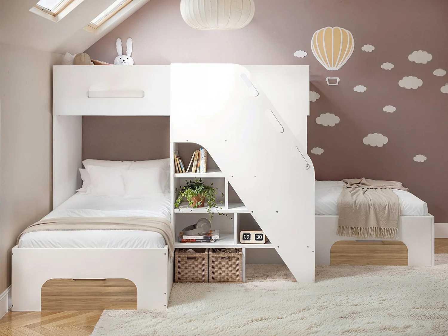Flair Mason Staircase Triple Sleeper with Storage White & Oak
