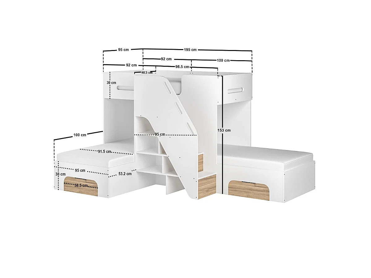 Flair Mason Staircase Triple Sleeper with Storage White & Oak