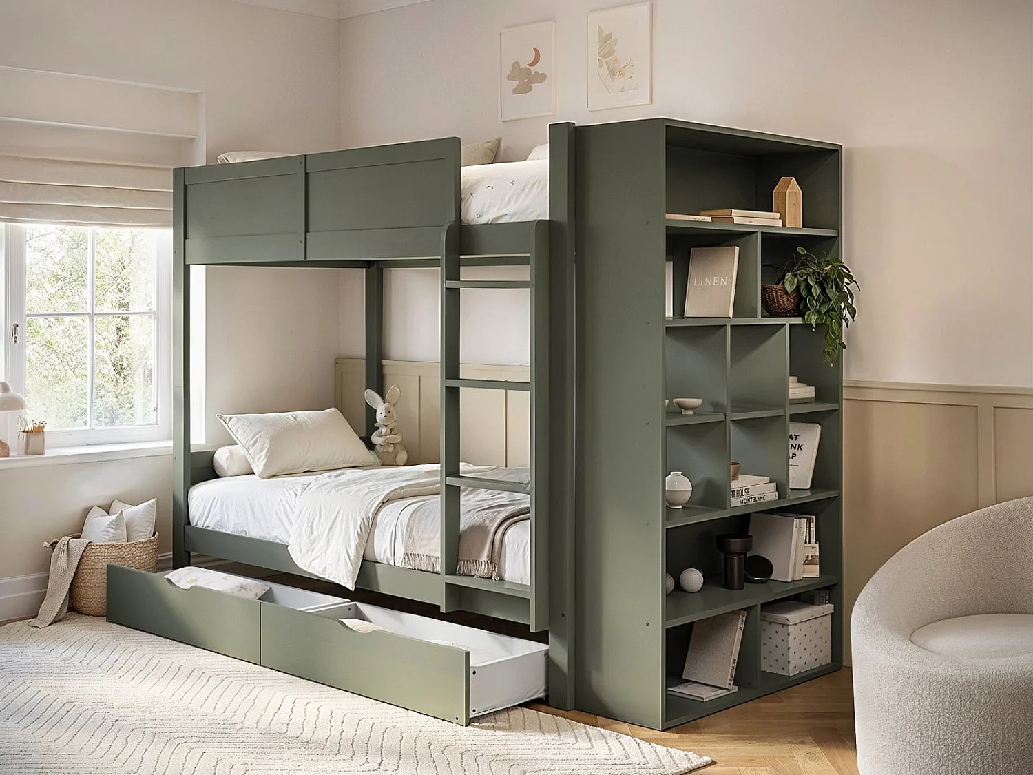Flair Ruby Wooden Bunk Bed with Storage Green