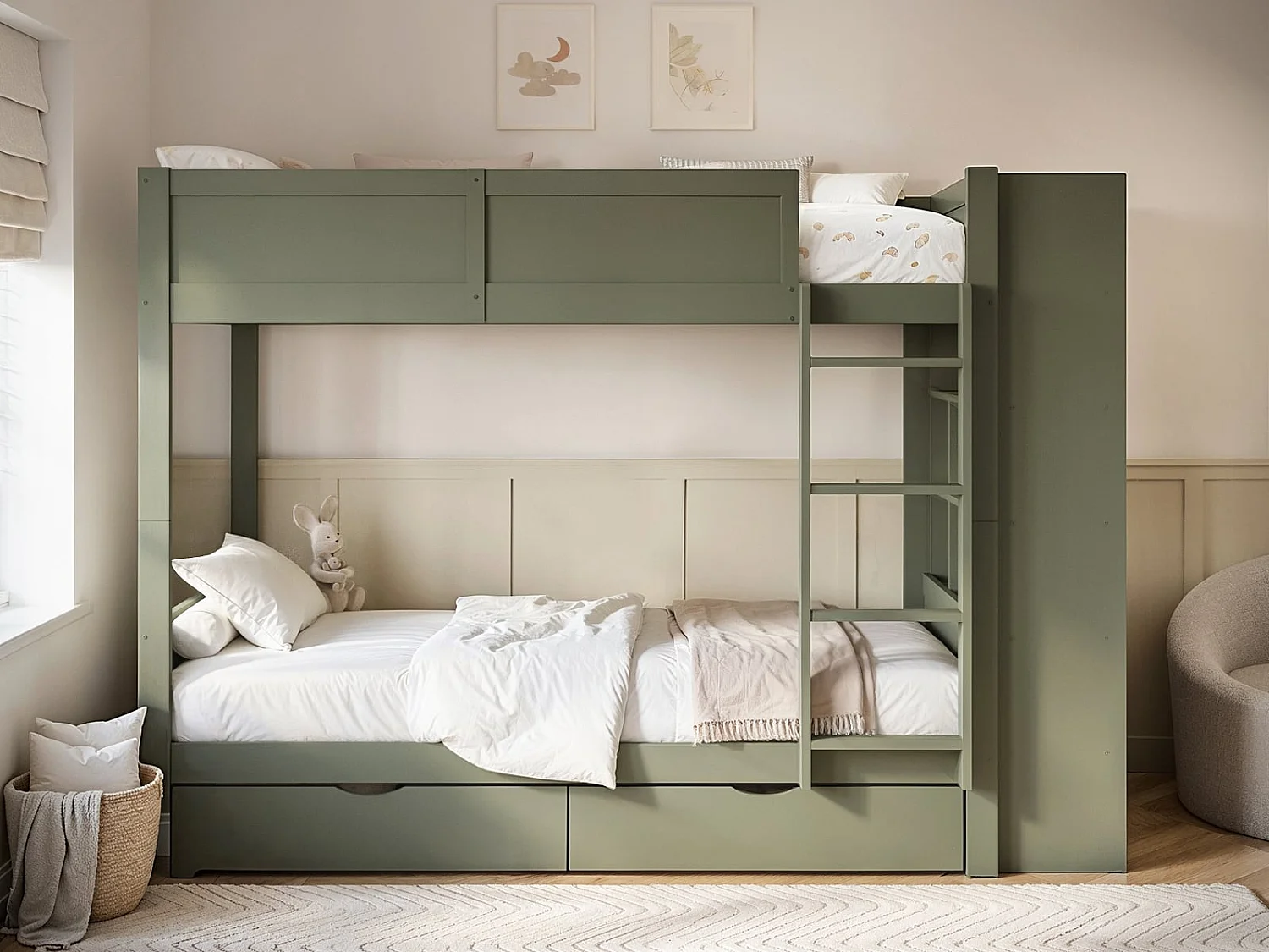 Flair Ruby Wooden Bunk Bed with Storage Green