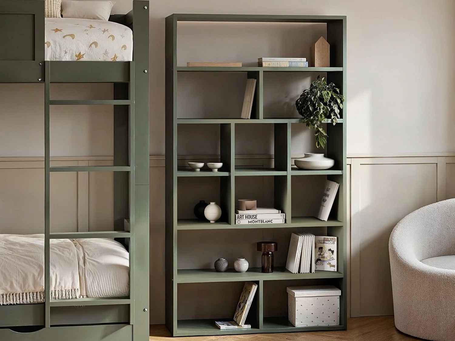 Flair Ruby Wooden Bunk Bed with Storage Green