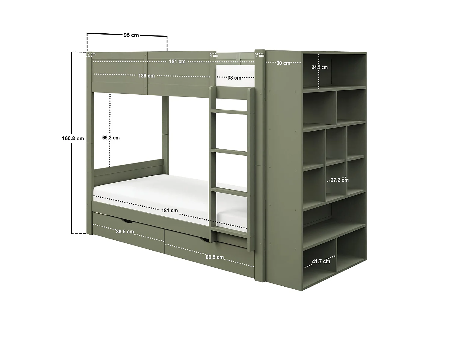 Flair Ruby Wooden Bunk Bed with Storage Green