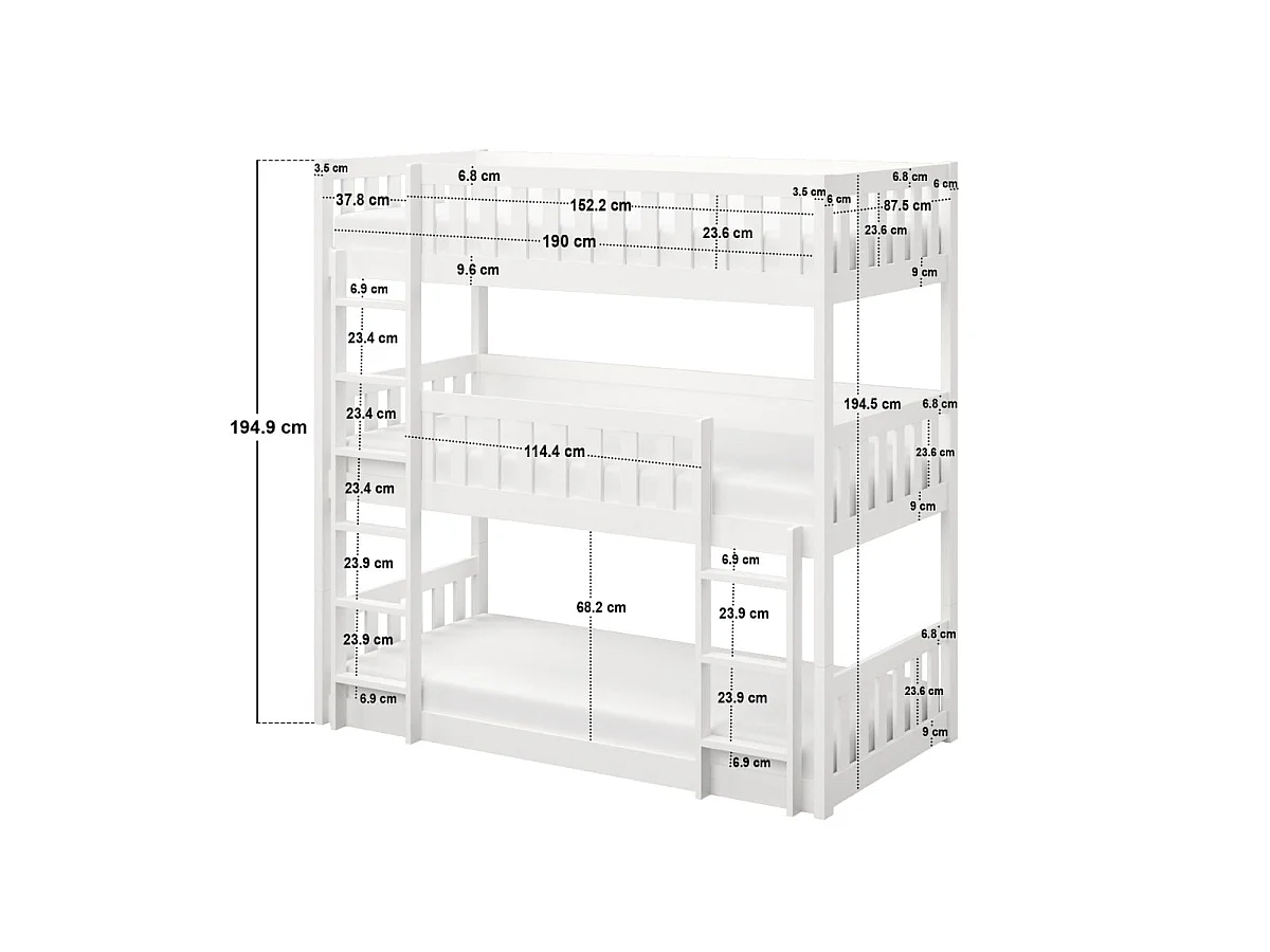 Flair Bea Triple High Bunk Bed White
