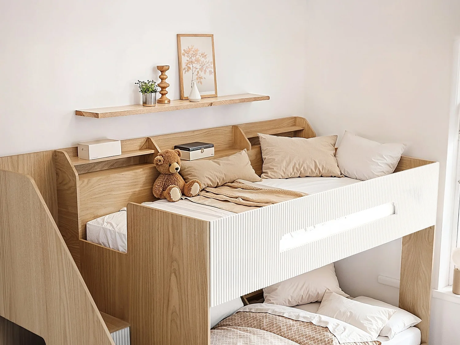 Flair Finn Staircase Bunk Bed with Storage Oak & White