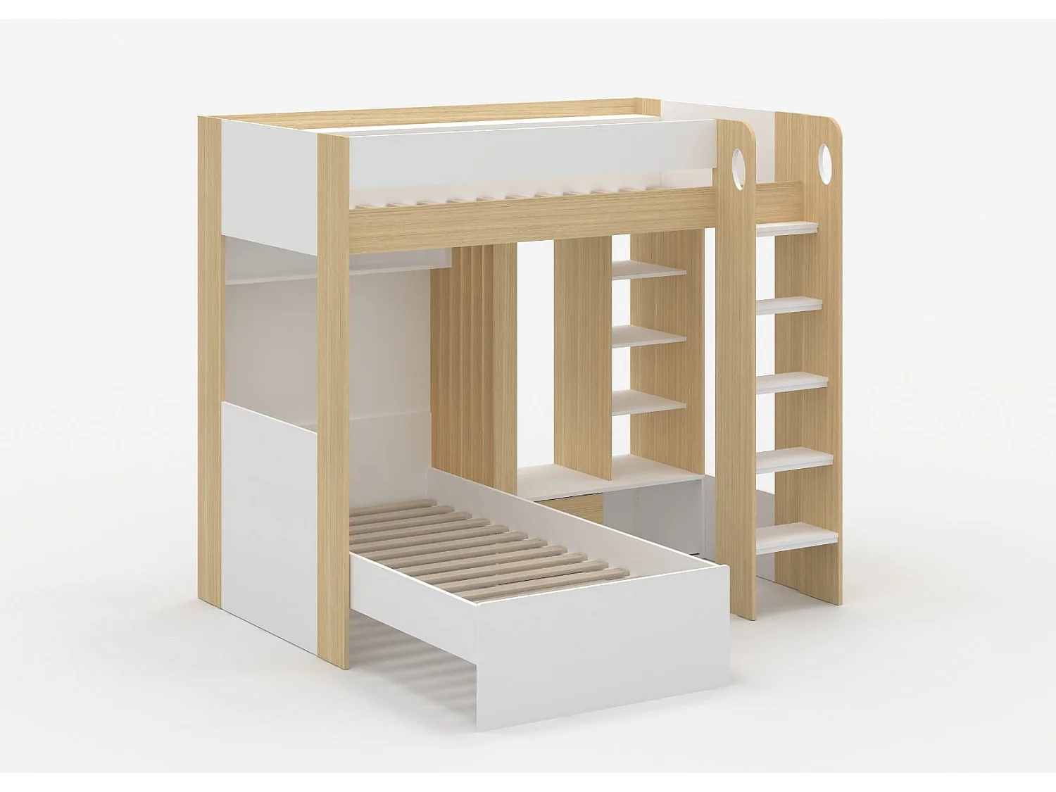 Flair Hampton L Shape Bunk Bed with Wardrobe White & Oak