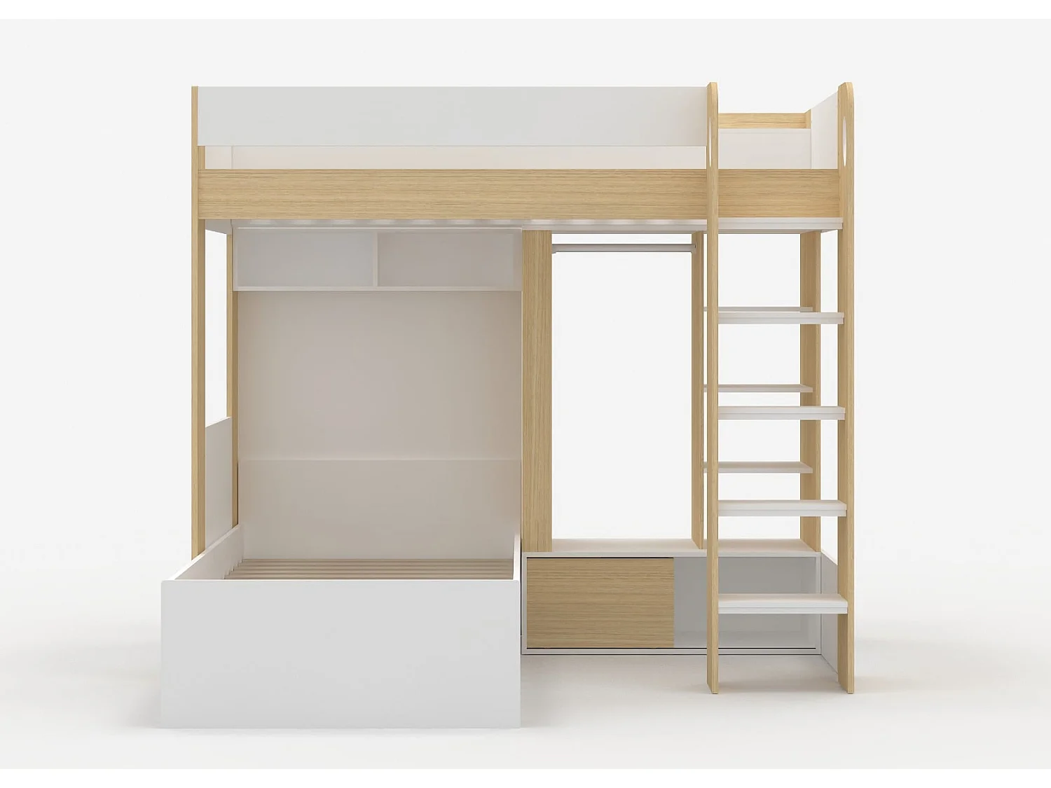 Flair Hampton L Shape Bunk Bed with Wardrobe White & Oak