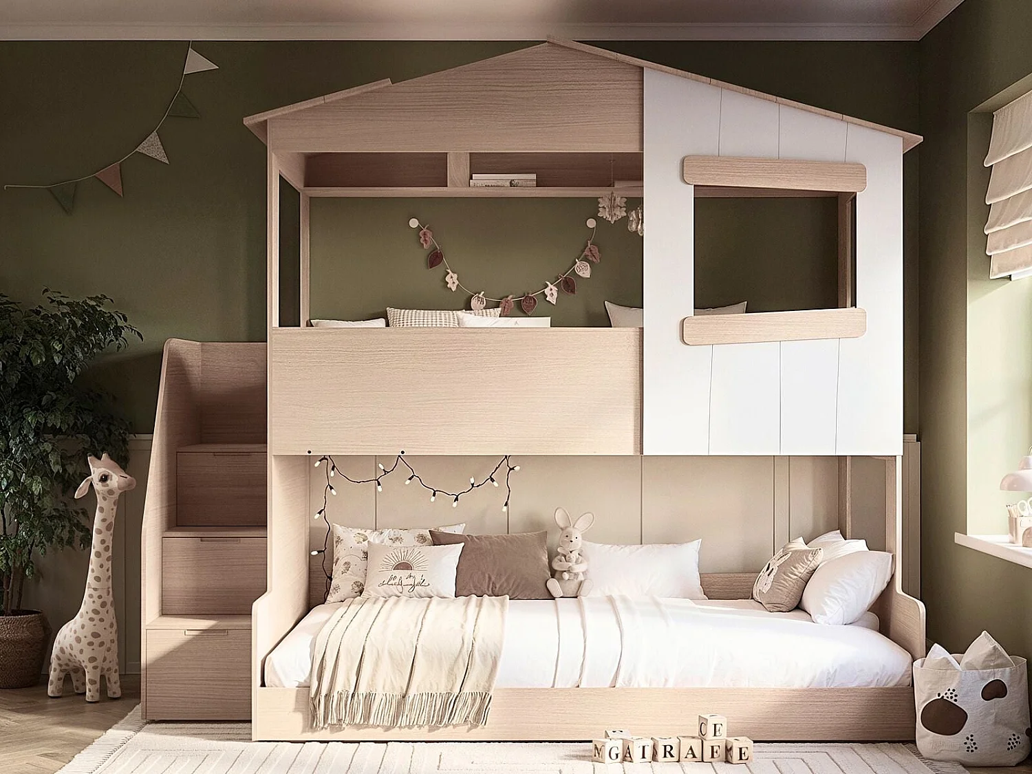 Flair Dreamland House Triple Bunk Bed with Staircase Oak