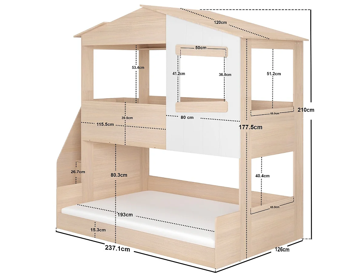 Flair Dreamland House Triple Bunk Bed with Staircase Oak