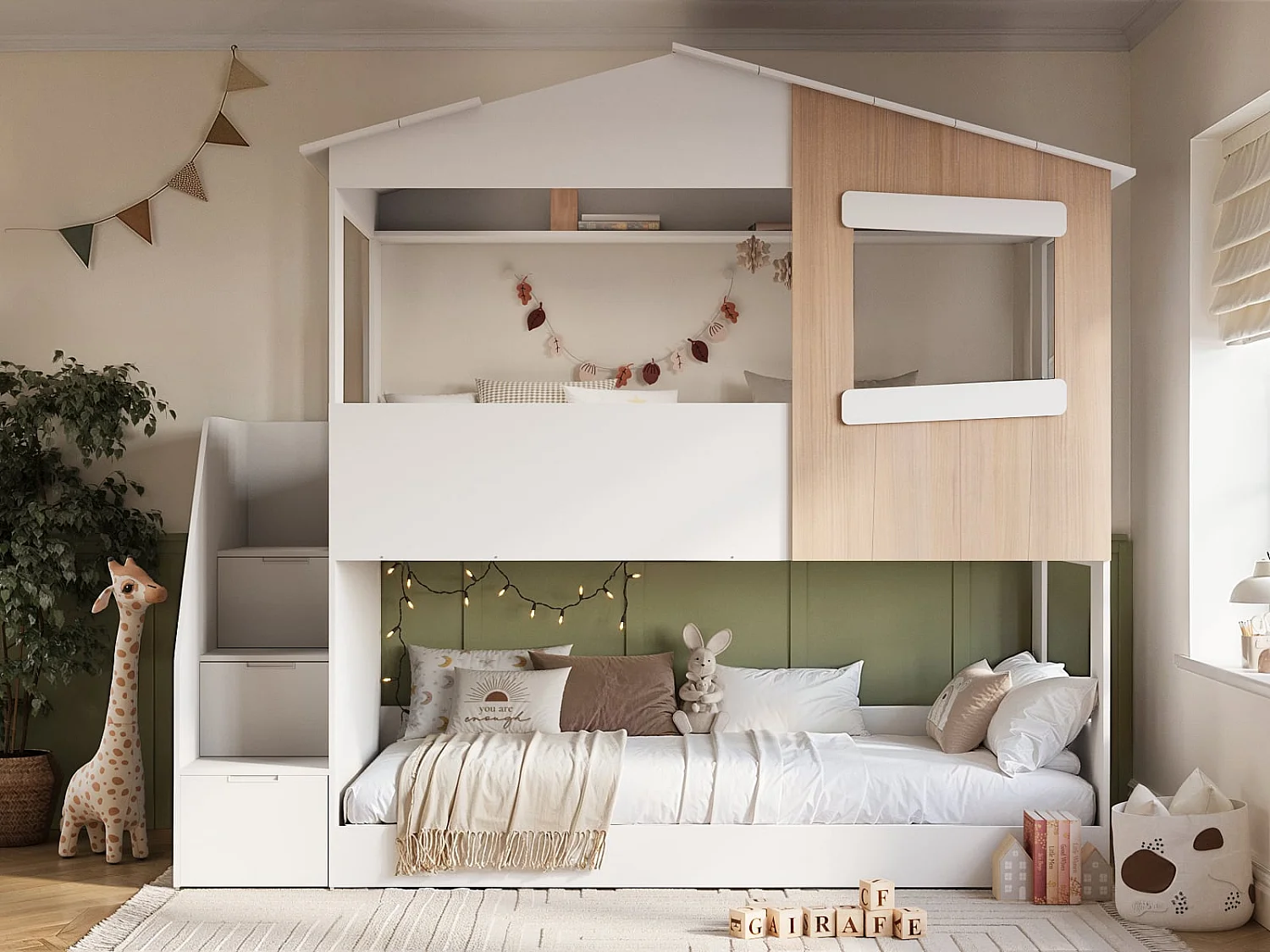Flair Dreamland House Staircase Bunk Bed White & Oak