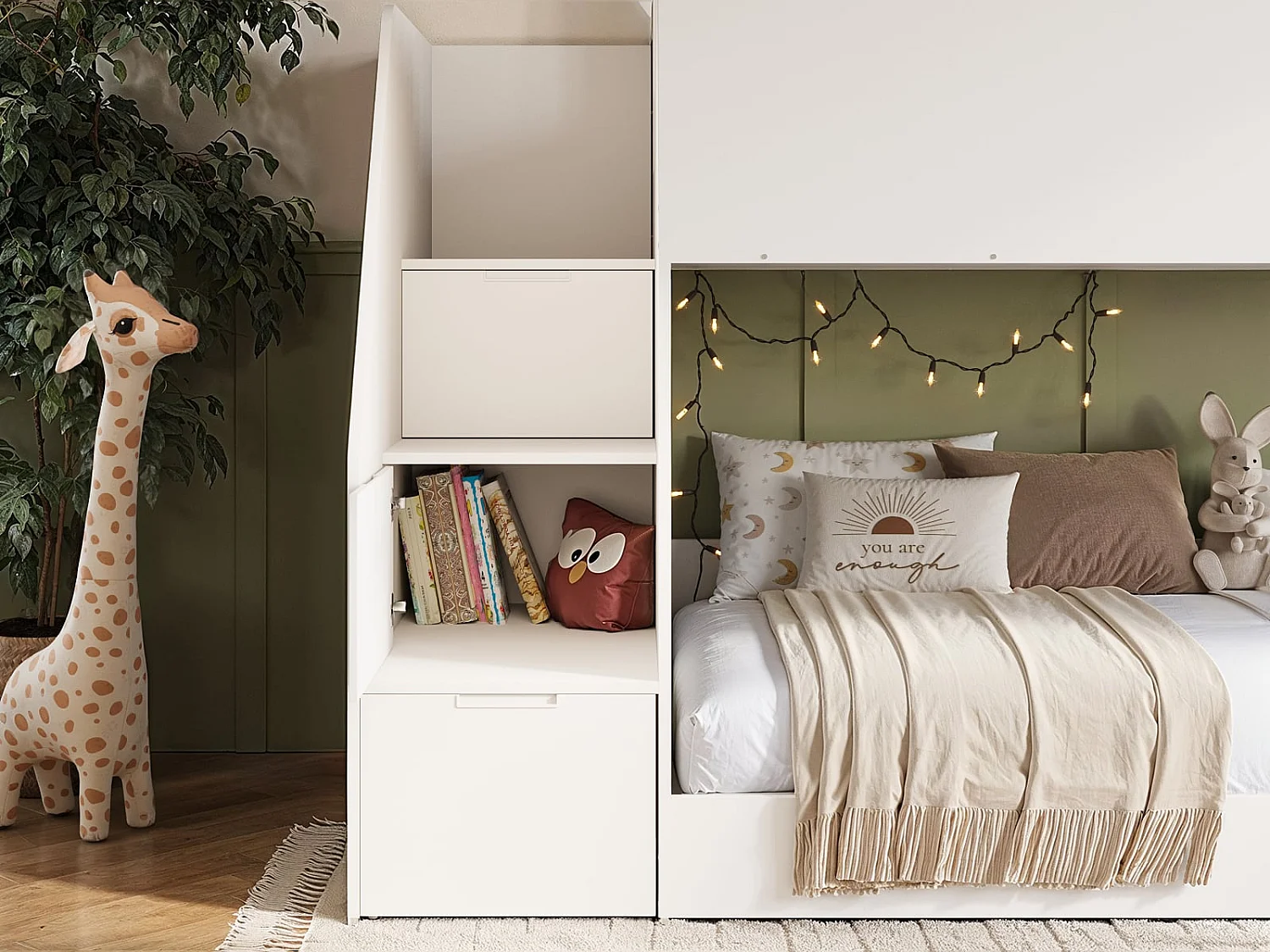 Flair Dreamland House Staircase Bunk Bed White & Oak