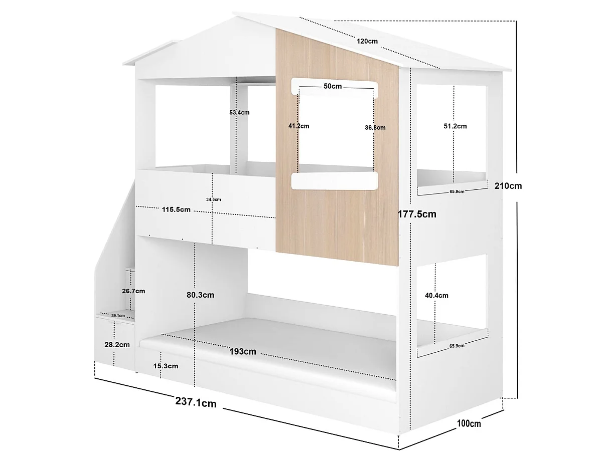 Flair Dreamland House Staircase Bunk Bed White & Oak