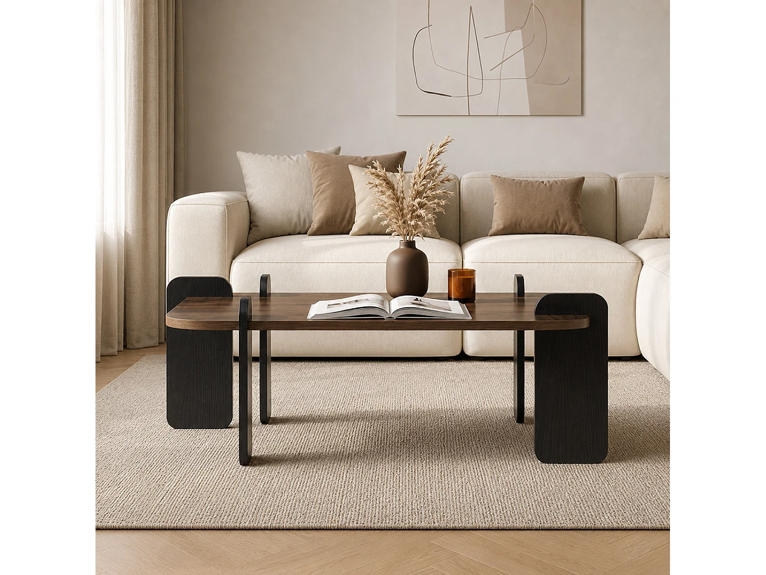 Table basse carrée effet noyer 90x90 cm TASI