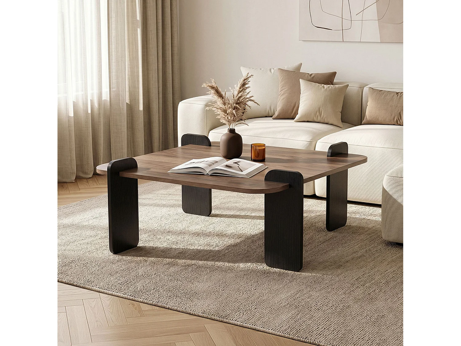 Table basse carrée effet noyer 90x90 cm TASI