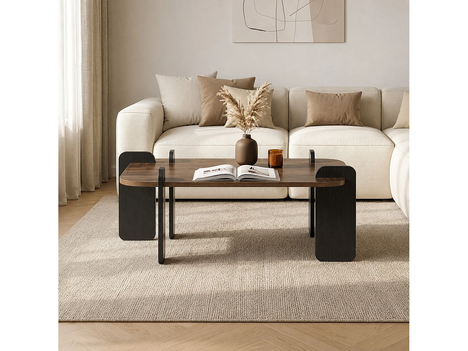 Table basse carrée effet noyer 90x90 cm TASI
