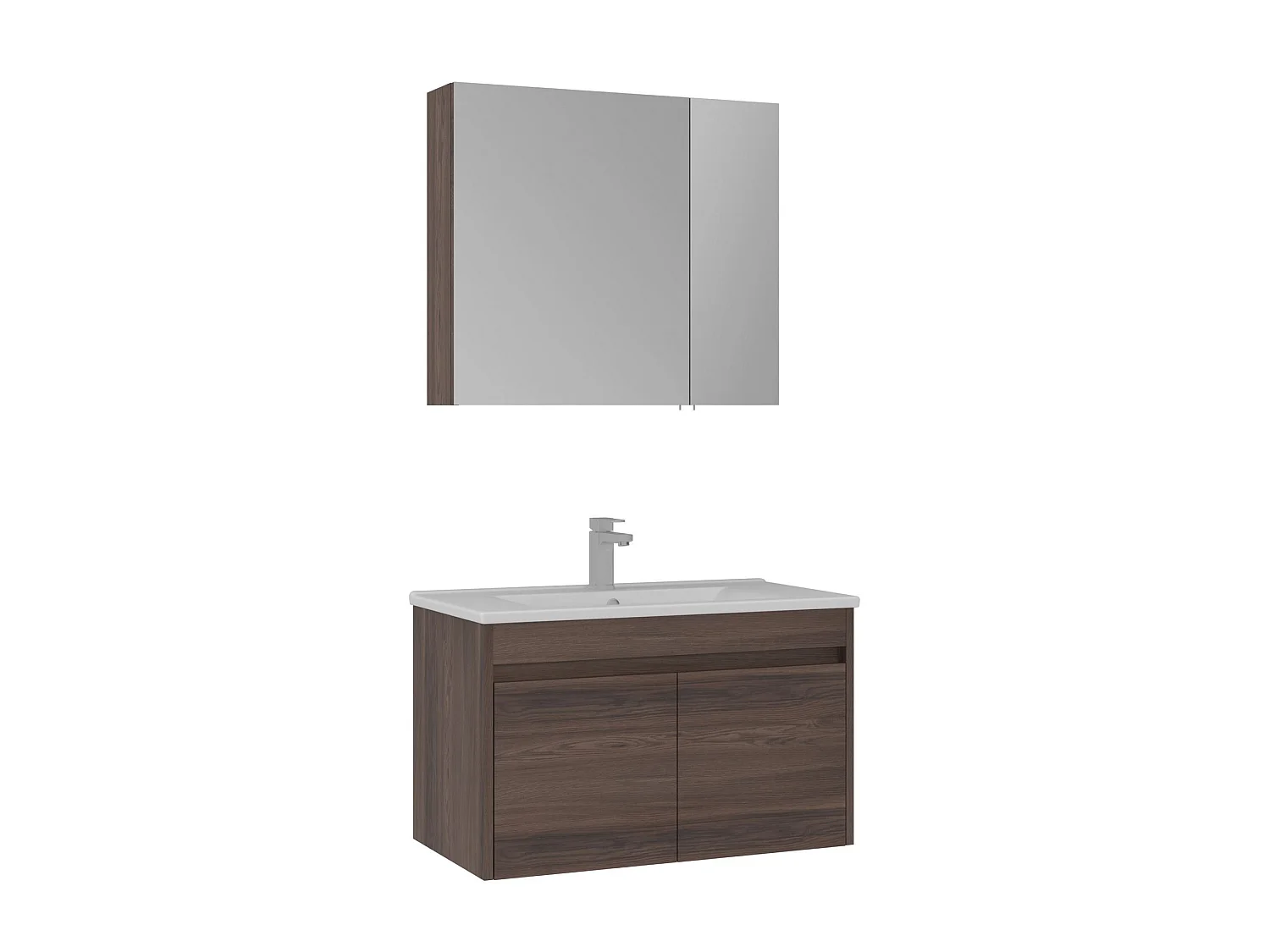 Wastafelmeubel met spiegel (2-delig) "Side 100 v3" - 85 x 45 x 52 cm - Walnoot