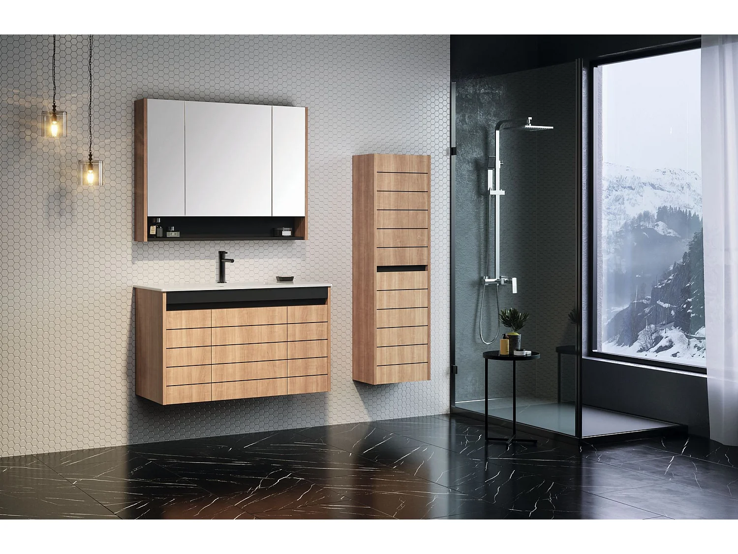 Ek Vanity Set med spegel - Elegant badrumsmöbler (2-delat)