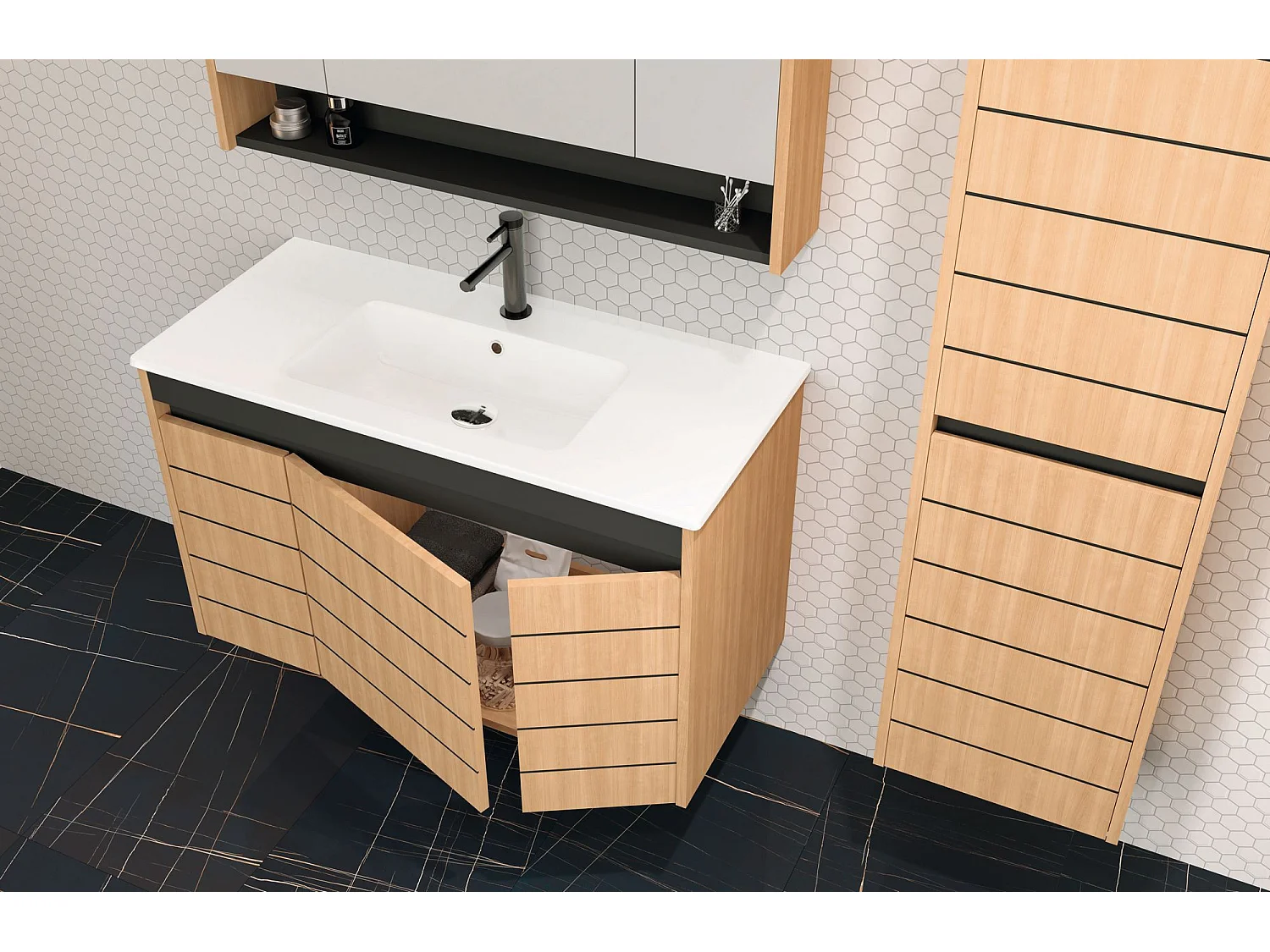 Ek Vanity Set med spegel - Elegant badrumsmöbler (2-delat)