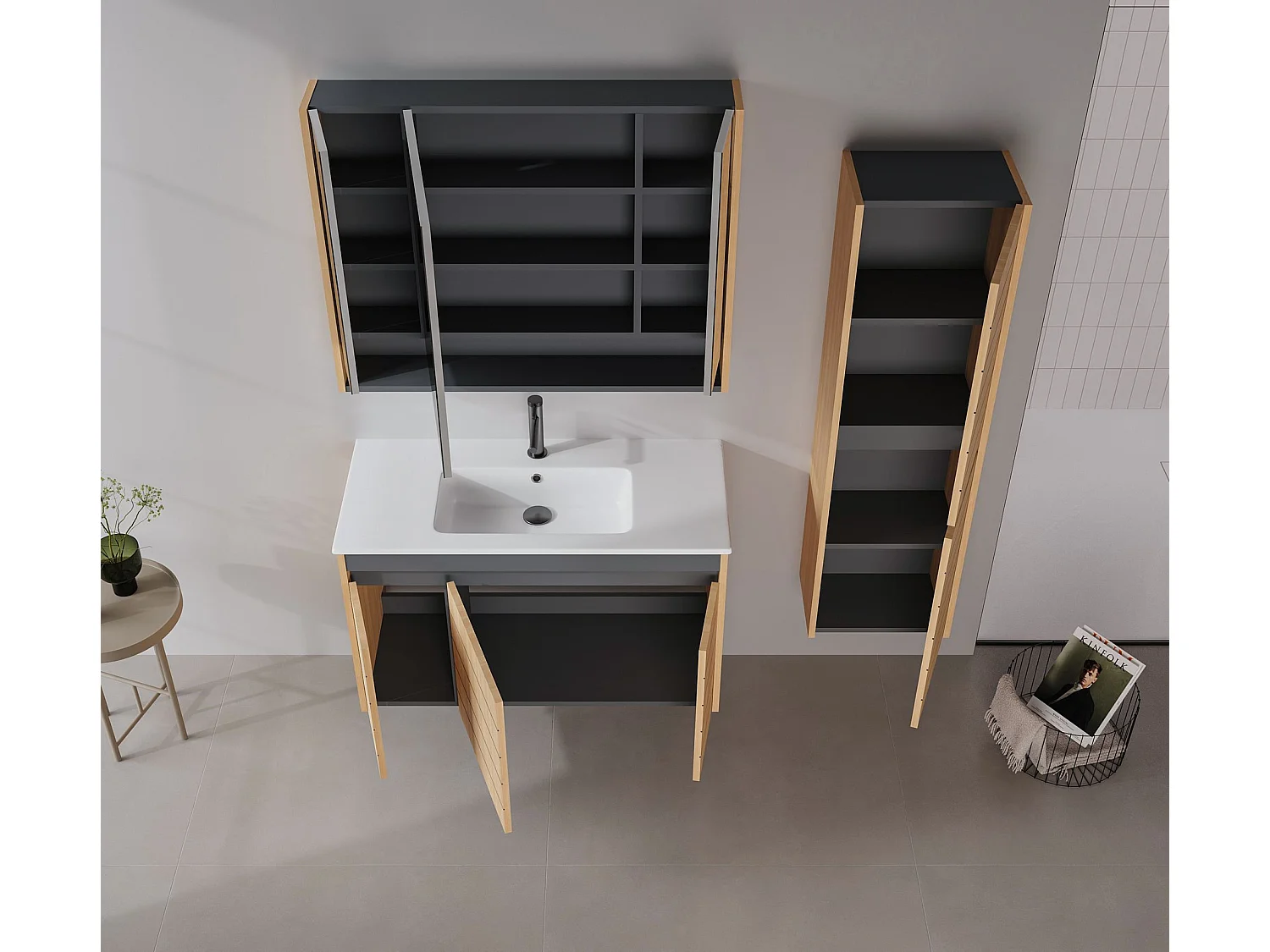 Ek Vanity Set med spegel - Elegant badrumsmöbler (2-delat)