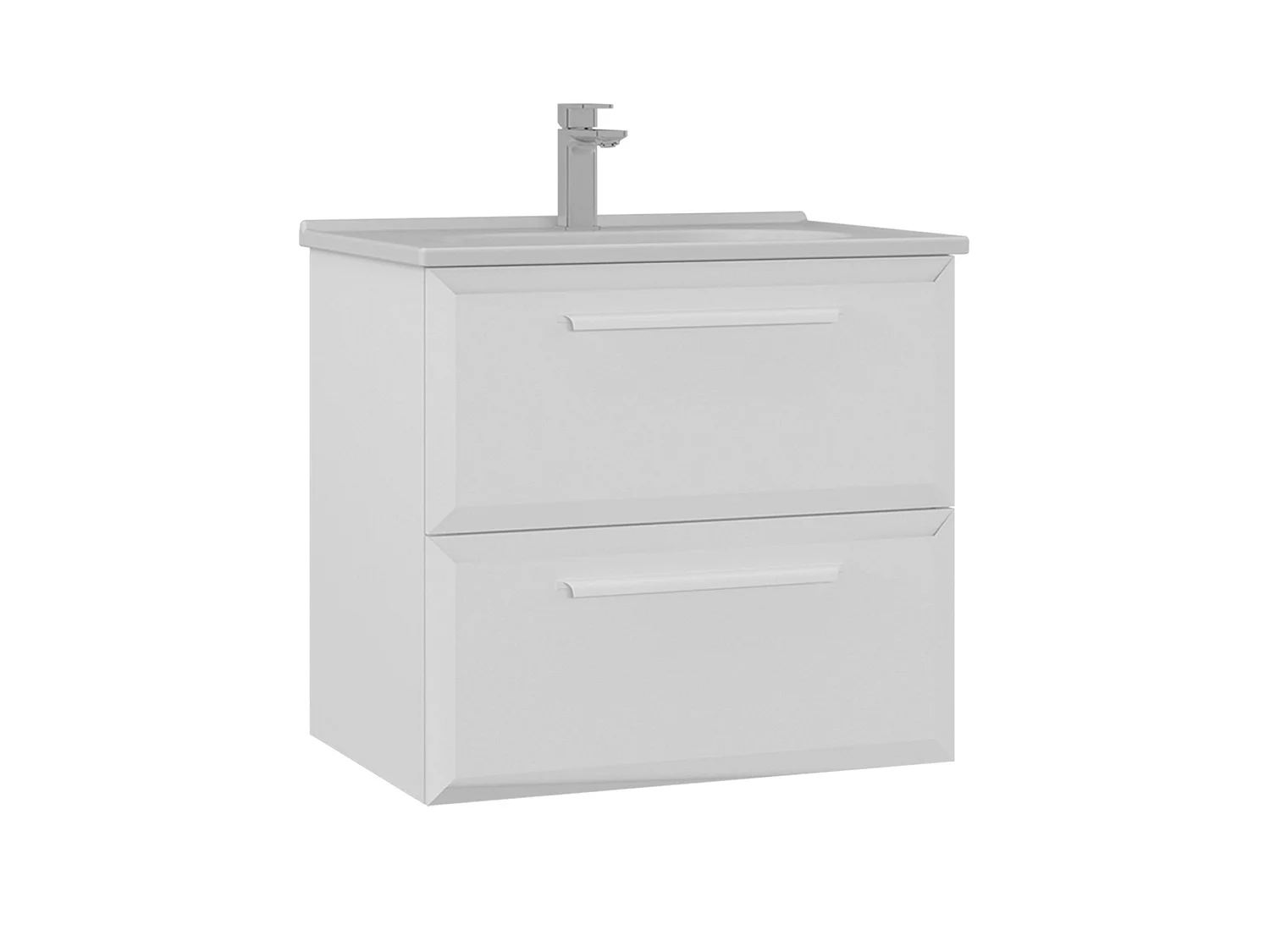 Modern Vit Badrumsskåp med Keramikhandfat - 65 x 50 x 62 cm - Soft-Close Lådsystem