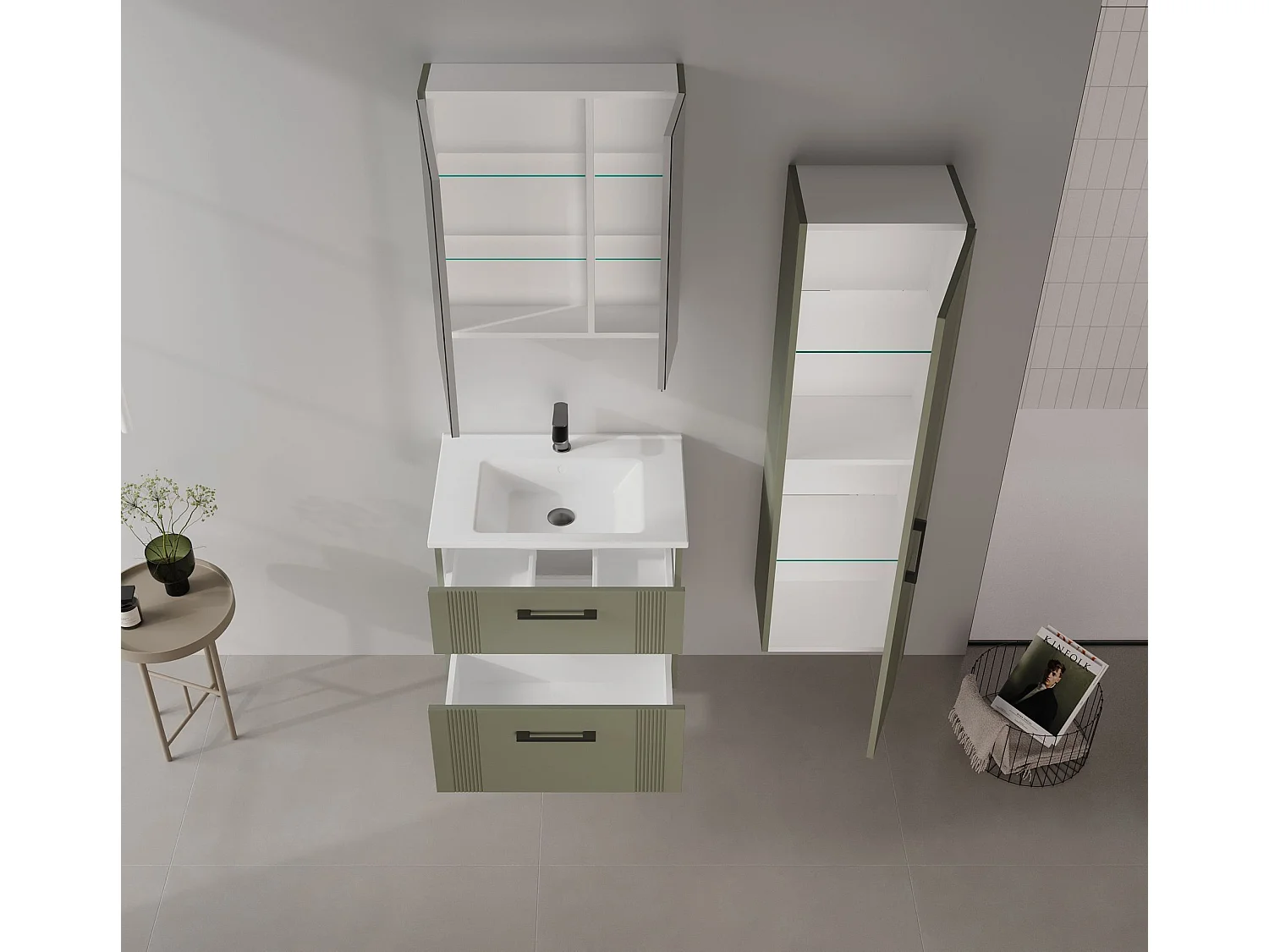 Badkamerkast "Bari 60" - 60 x 16 x 66 cm - Matgroen