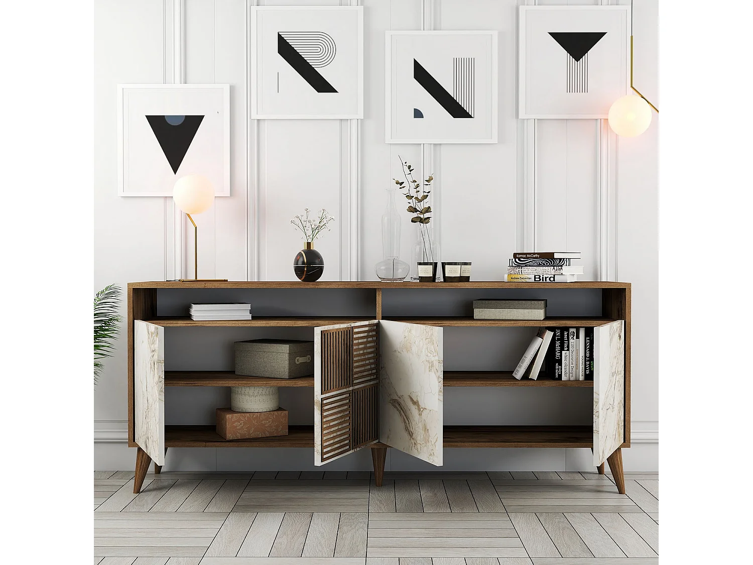 Modern Valnöt Trä Konsolbord "Milan" 180x35x78 cm - Elegant Design för Vardagsrum och Hall