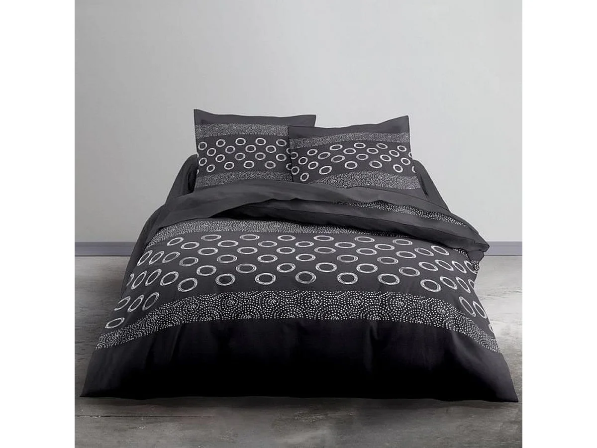 TODAY Gael - Parure de lit en coton 140x200 cm avec taie 65x65 cm, imprimé gris