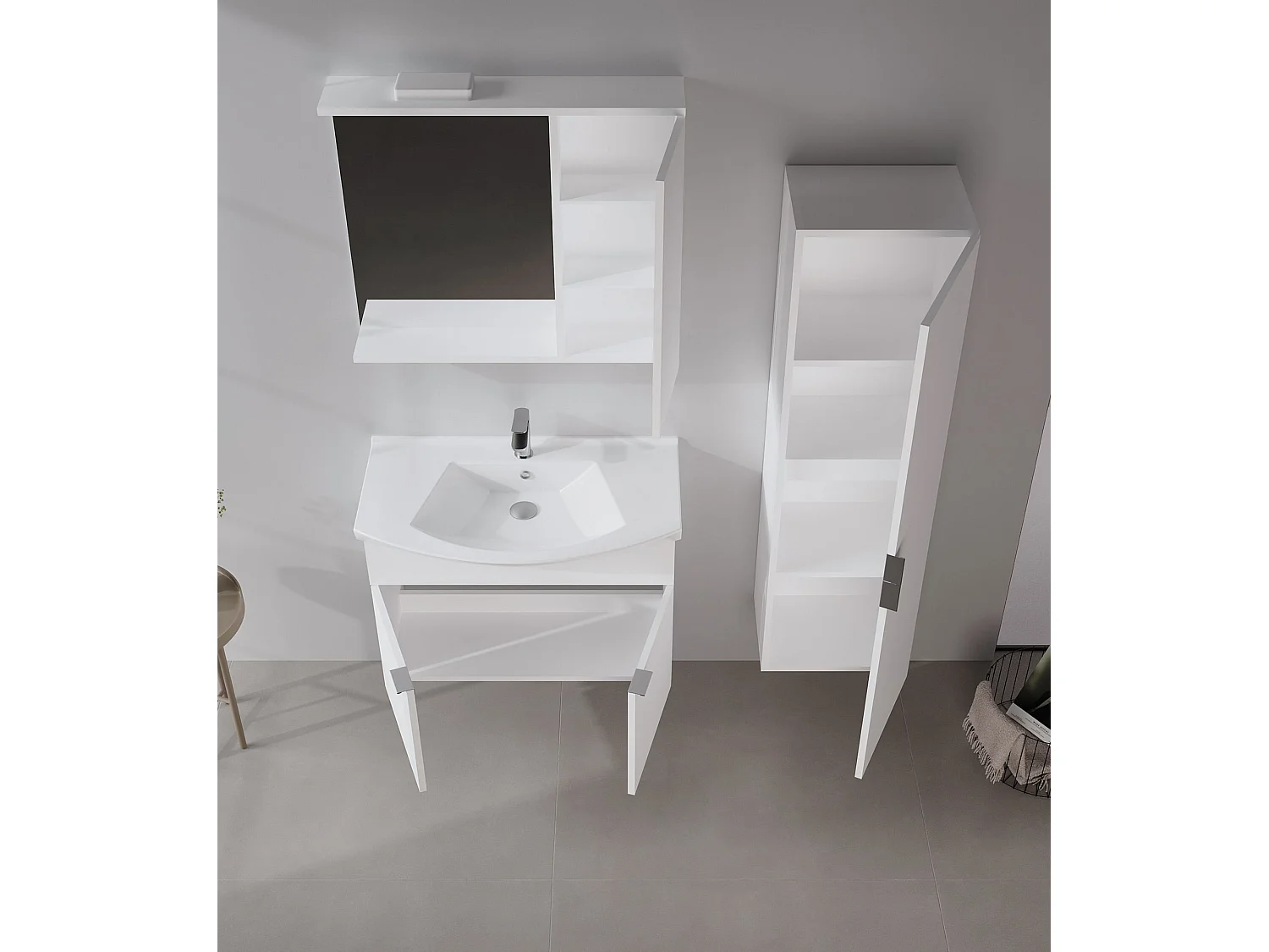Badkamermeubel met spiegel "Purus 80" - 75 x 18 x 68 cm - Wit