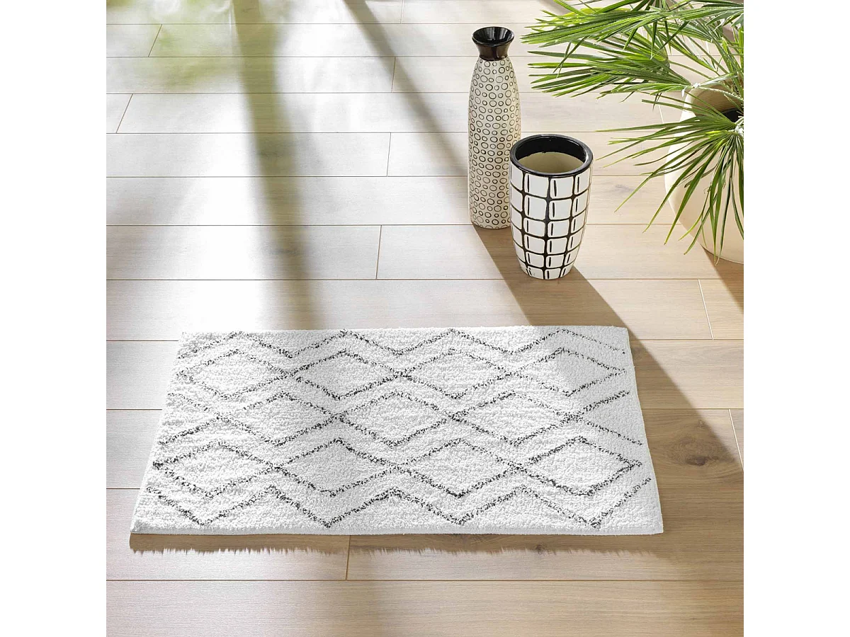 Tapis Déco Imprimé "Emya" 50x80cm Blanc & Gris