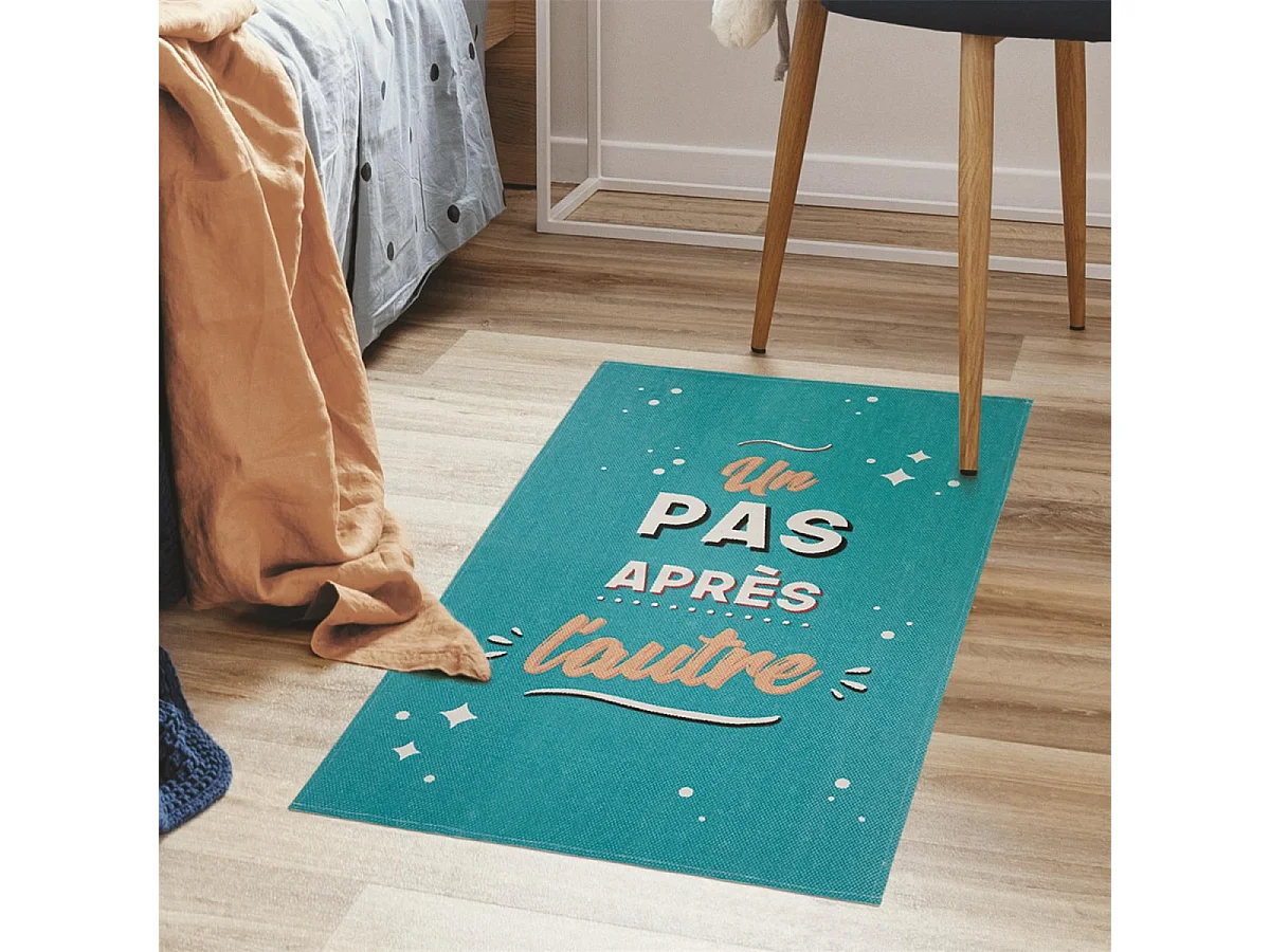 Tapis Déco "Un Pas Après l'Autre" 50x80cm Bleu