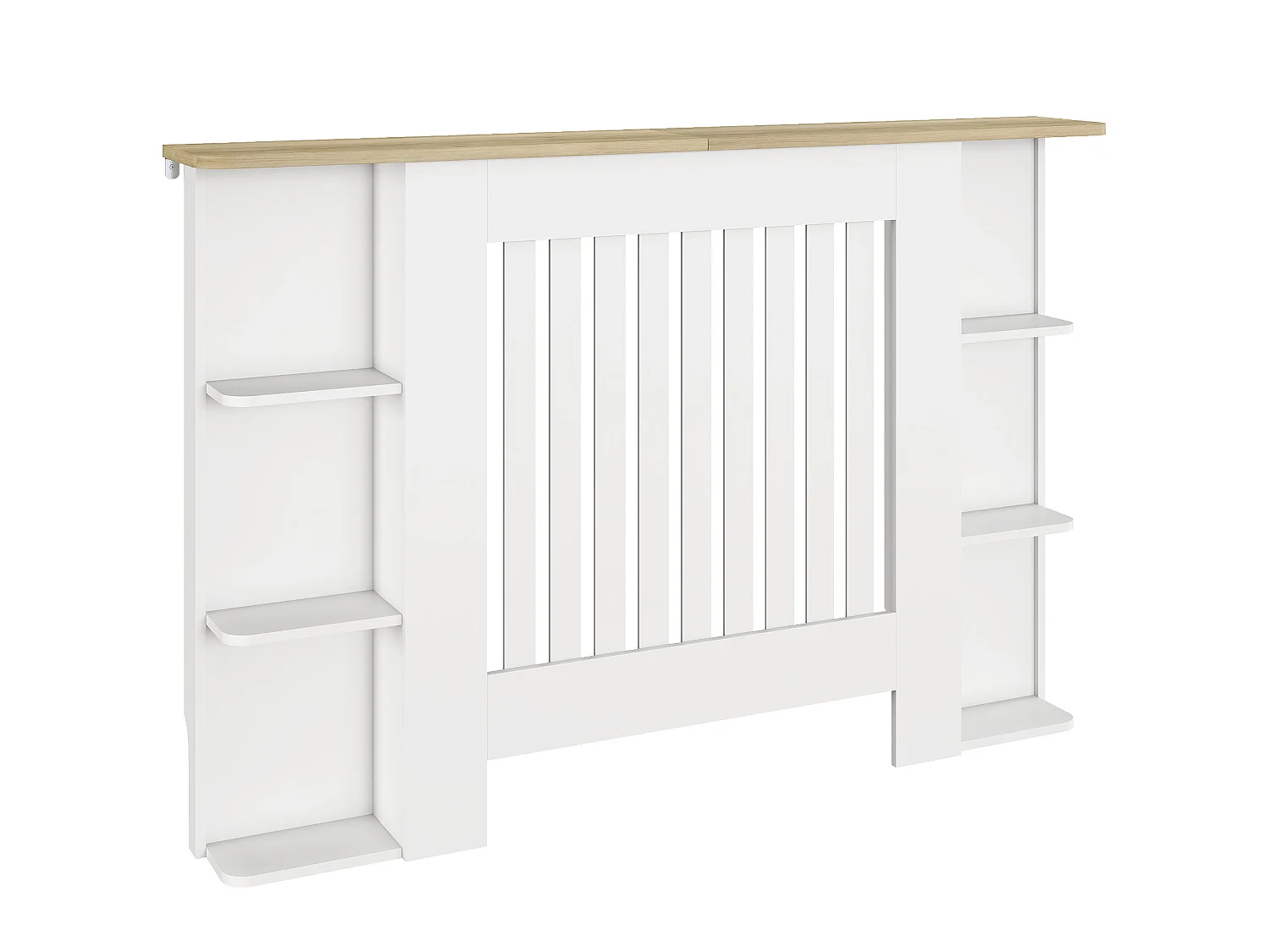 Cache-radiateur design multi-rangement 124 x 19 x 83 cm effet bois clair blanc