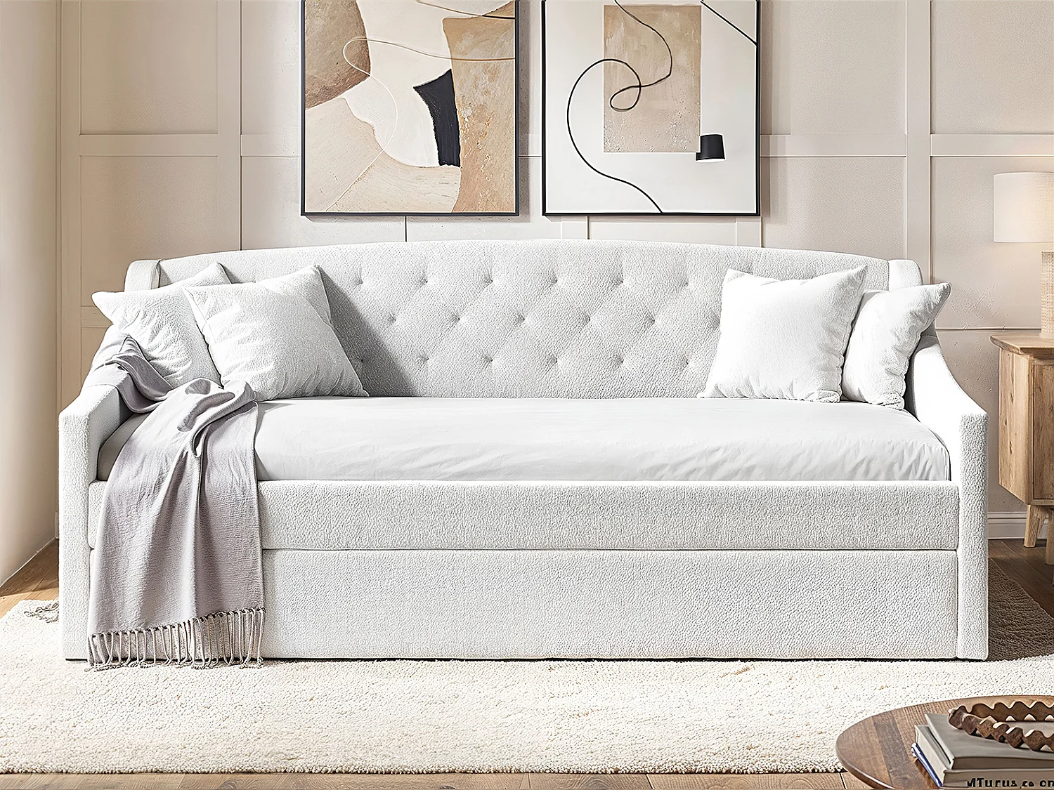 Flair Aurora Cream Boucle Daybed with Trundle